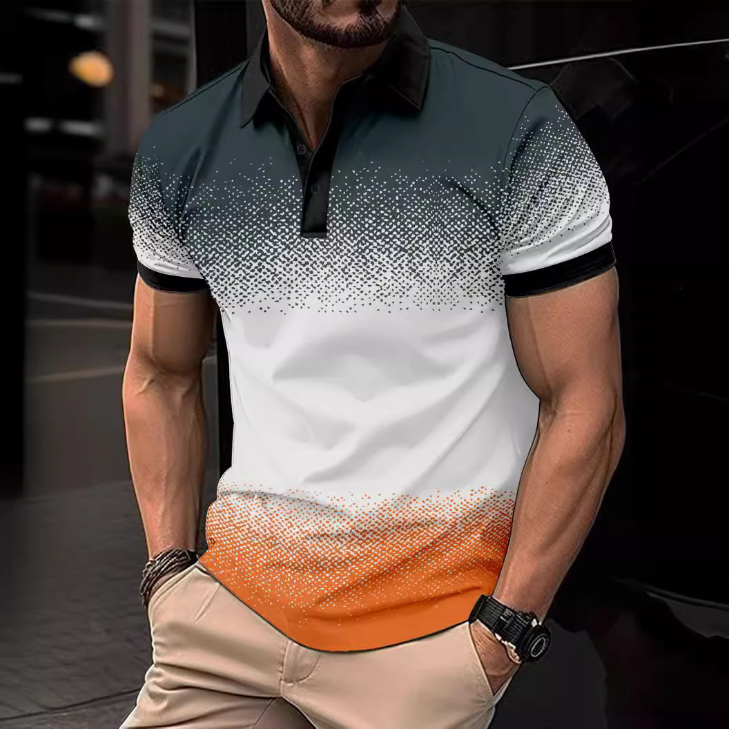 Men's Gradient Lapel Sports Polo Shirt Summer AliExpress