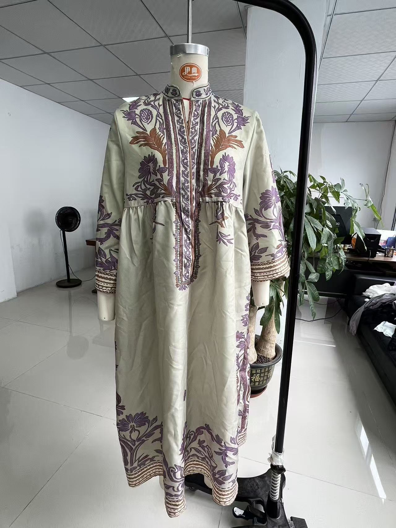 Womens Long Dress Printed Cotton-Linen