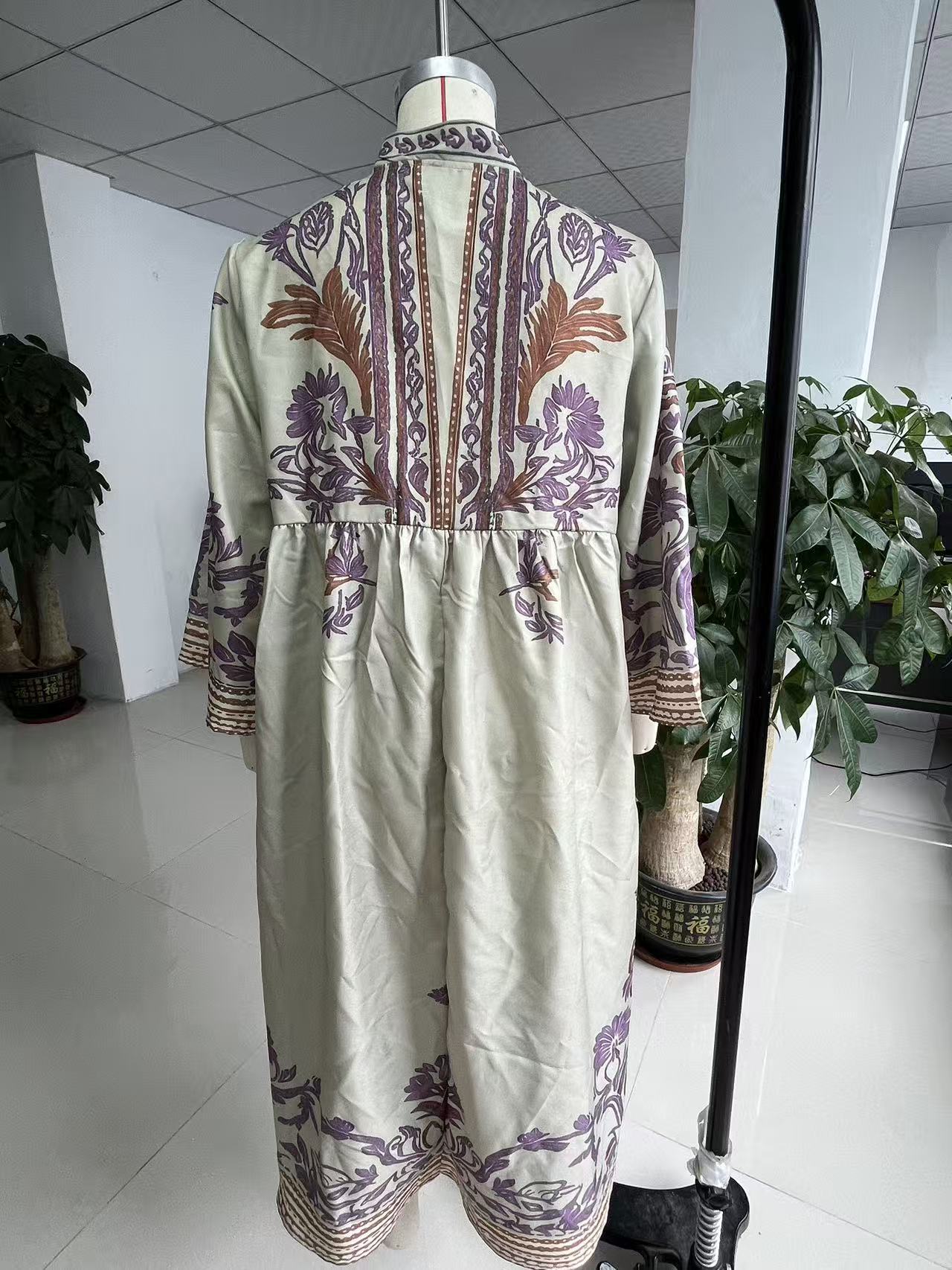 Womens Long Dress Printed Cotton-Linen