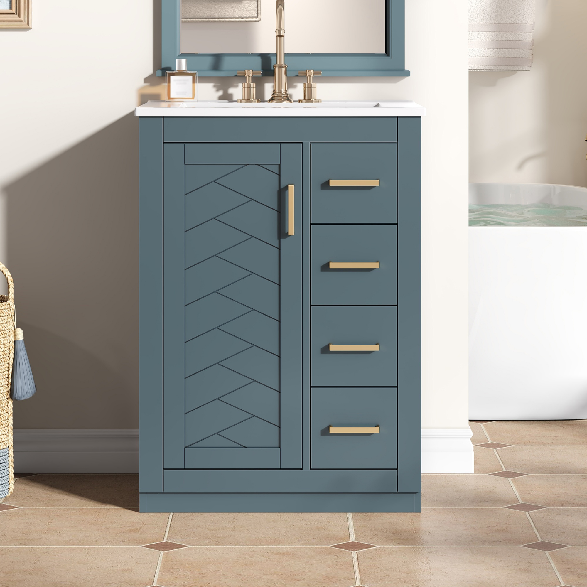 Bathroom Vanity Ceramic Sink Blue