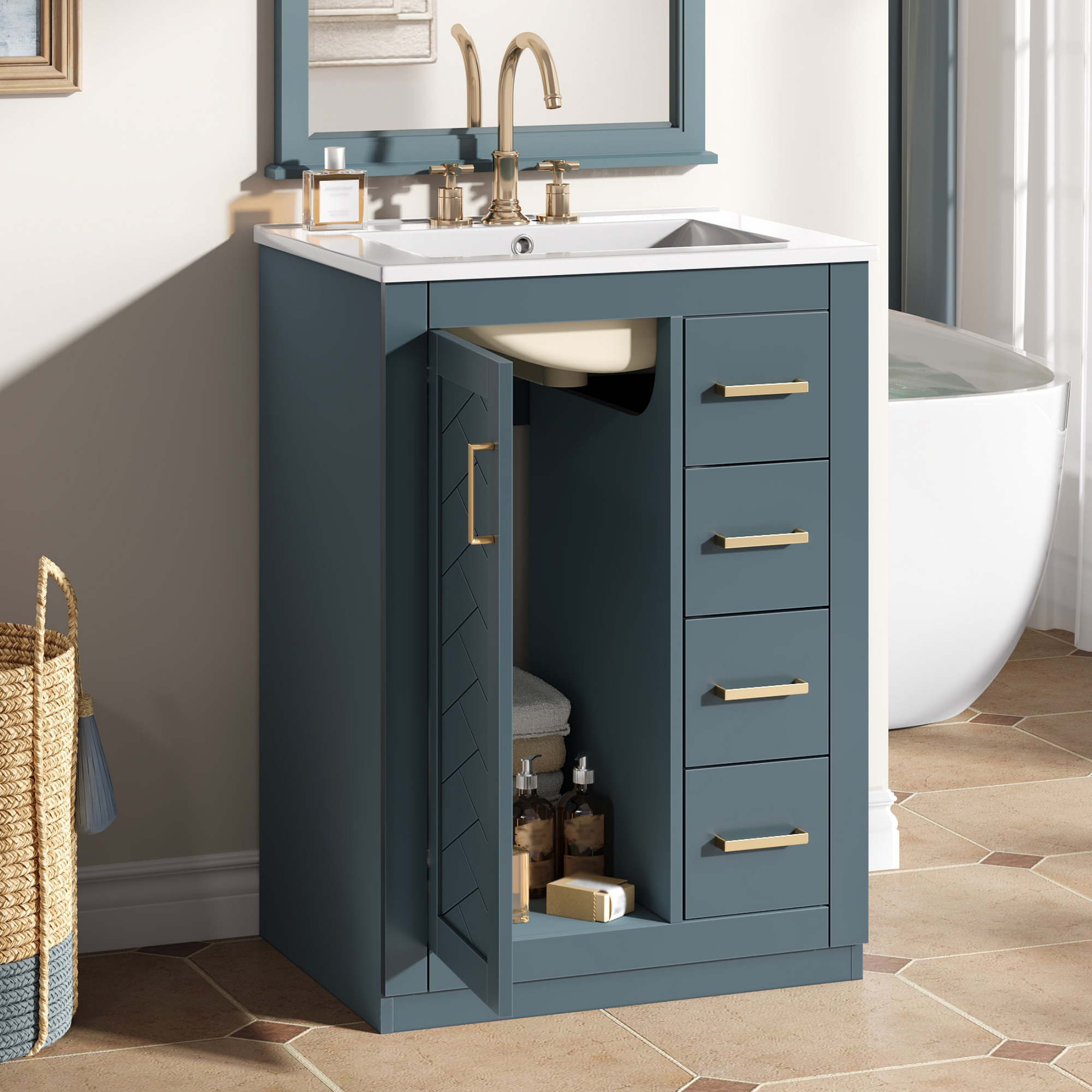 Bathroom Vanity Ceramic Sink Blue