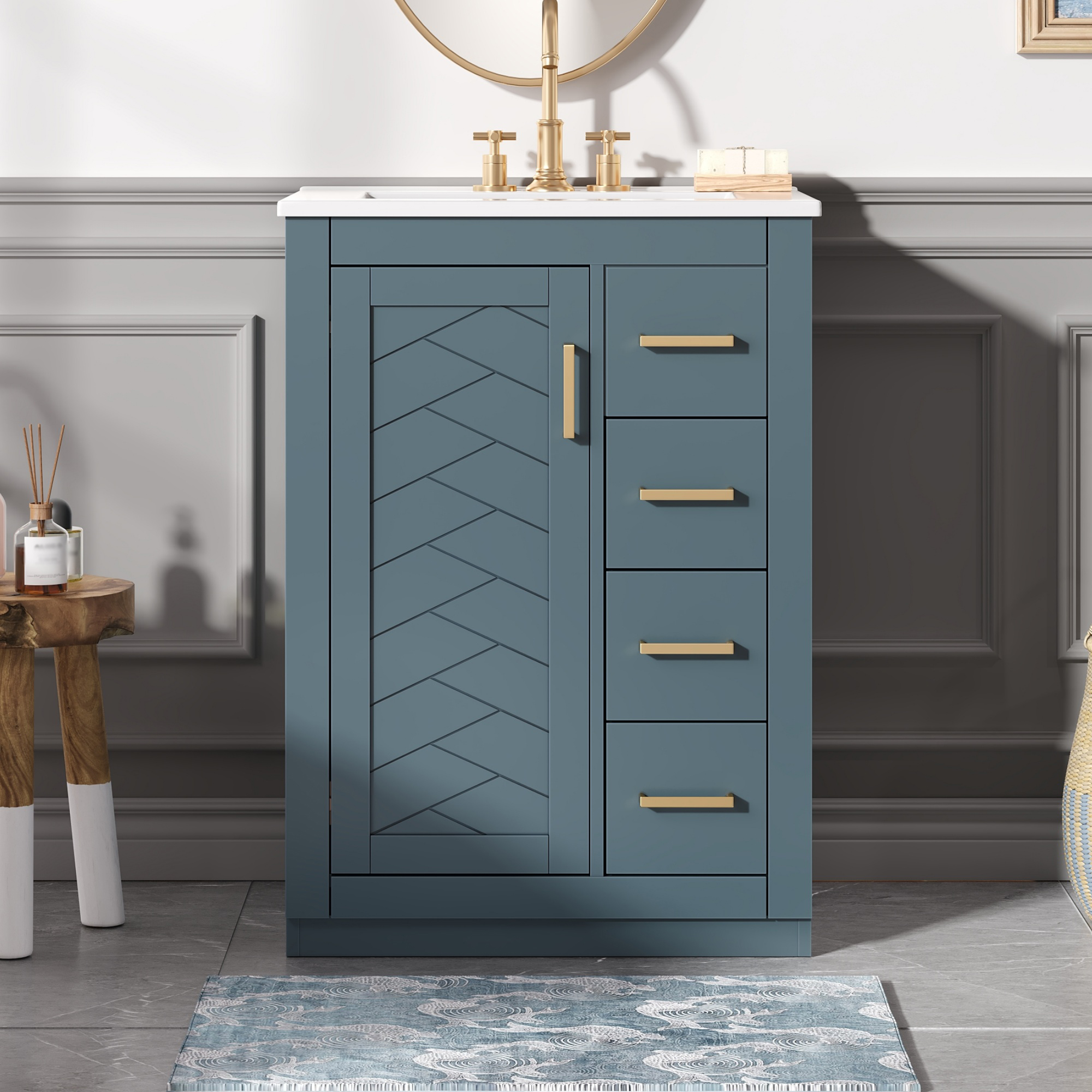 Bathroom Vanity Ceramic Sink Blue
