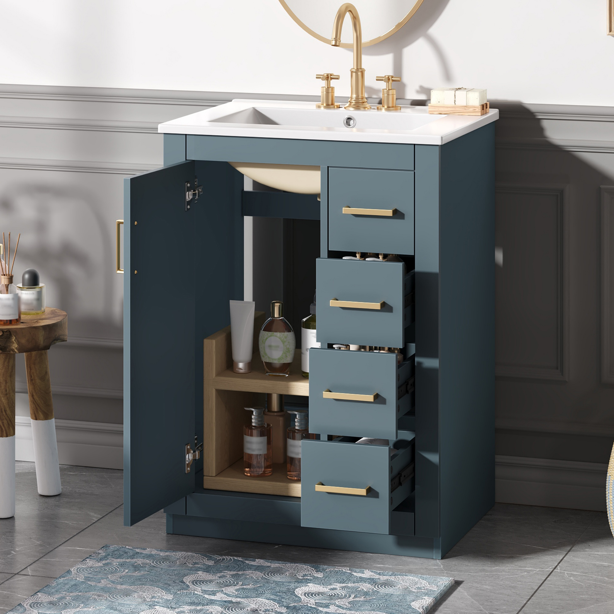 Bathroom Vanity Ceramic Sink Blue