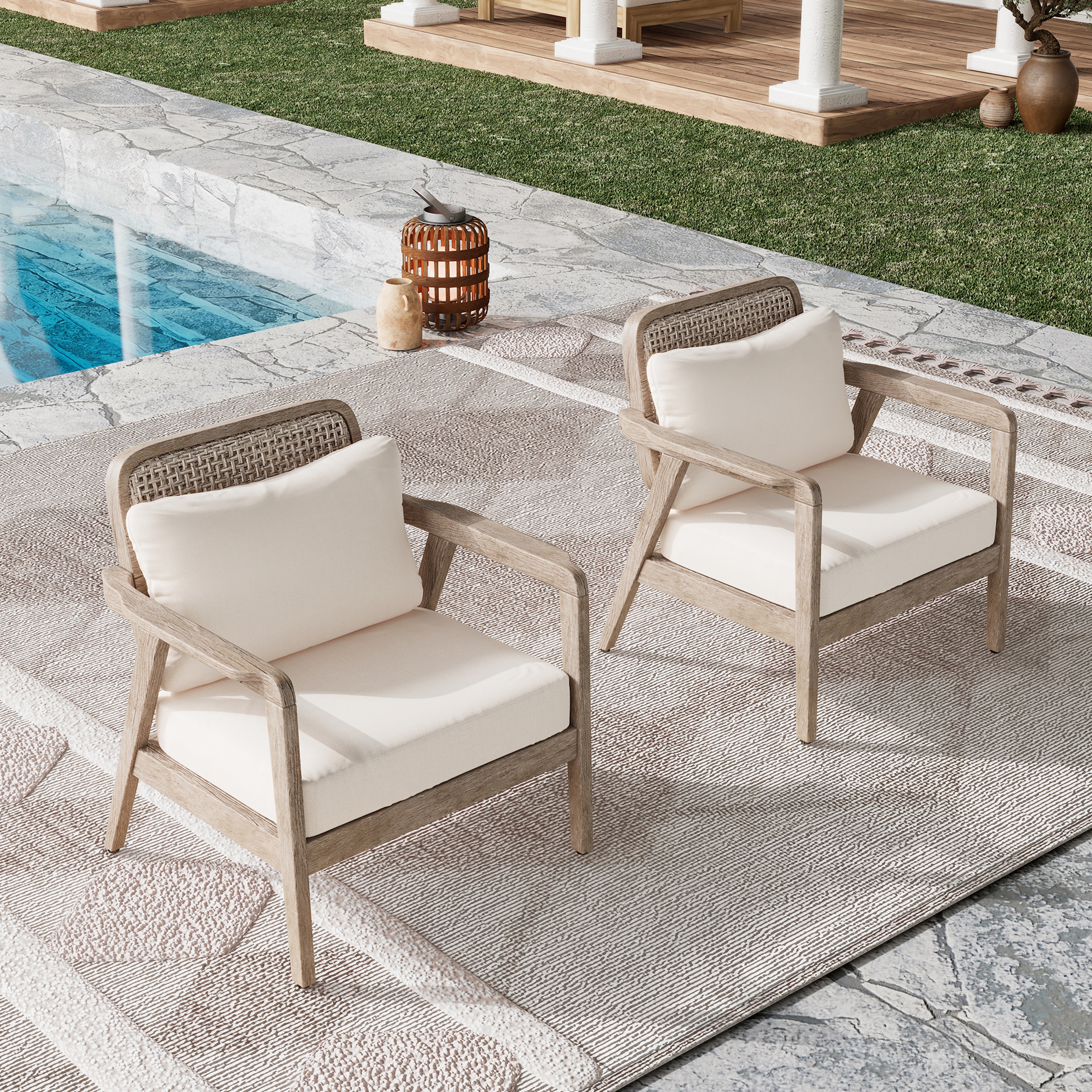 Acacia Wood Patio Club Chair Set