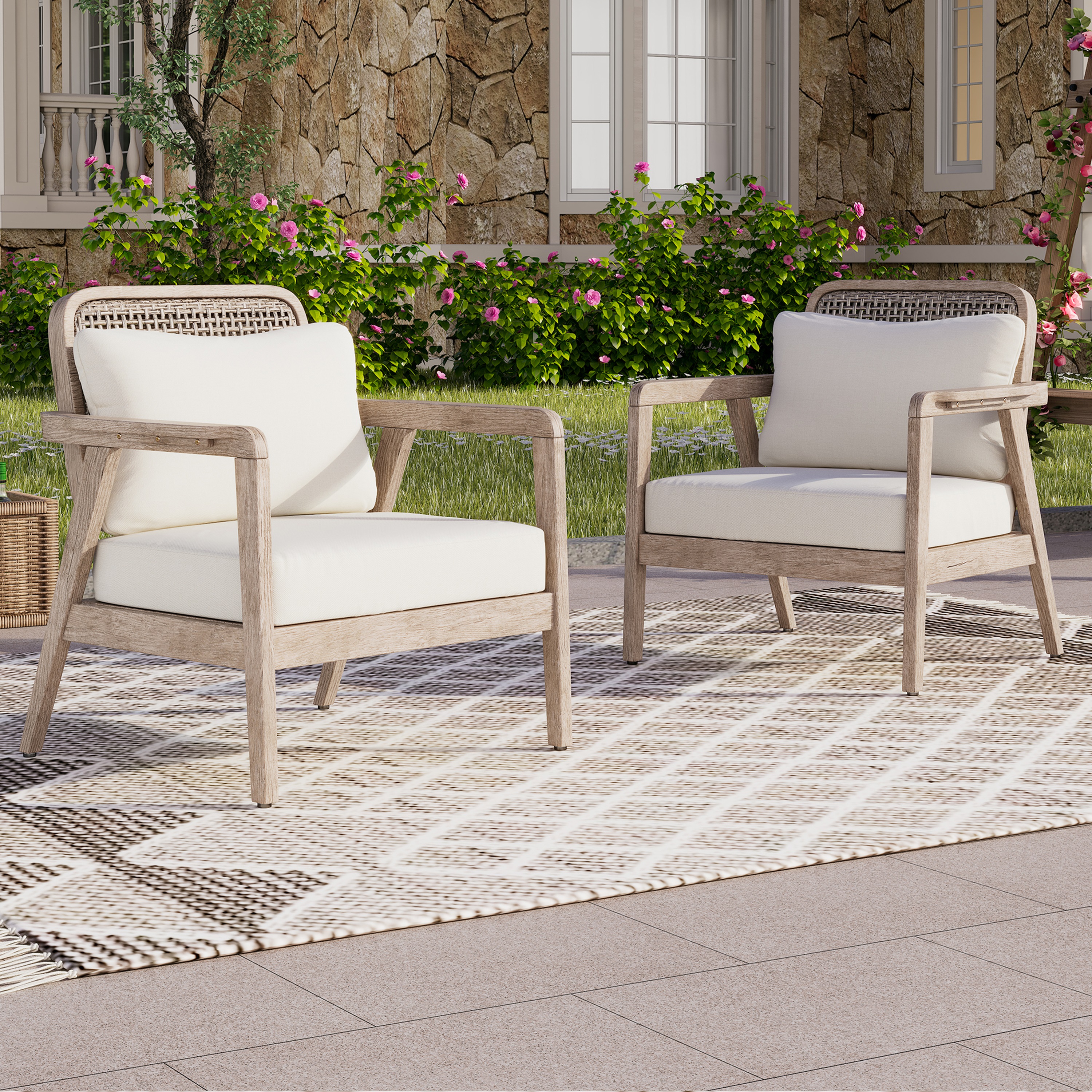 Acacia Wood Patio Club Chair Set