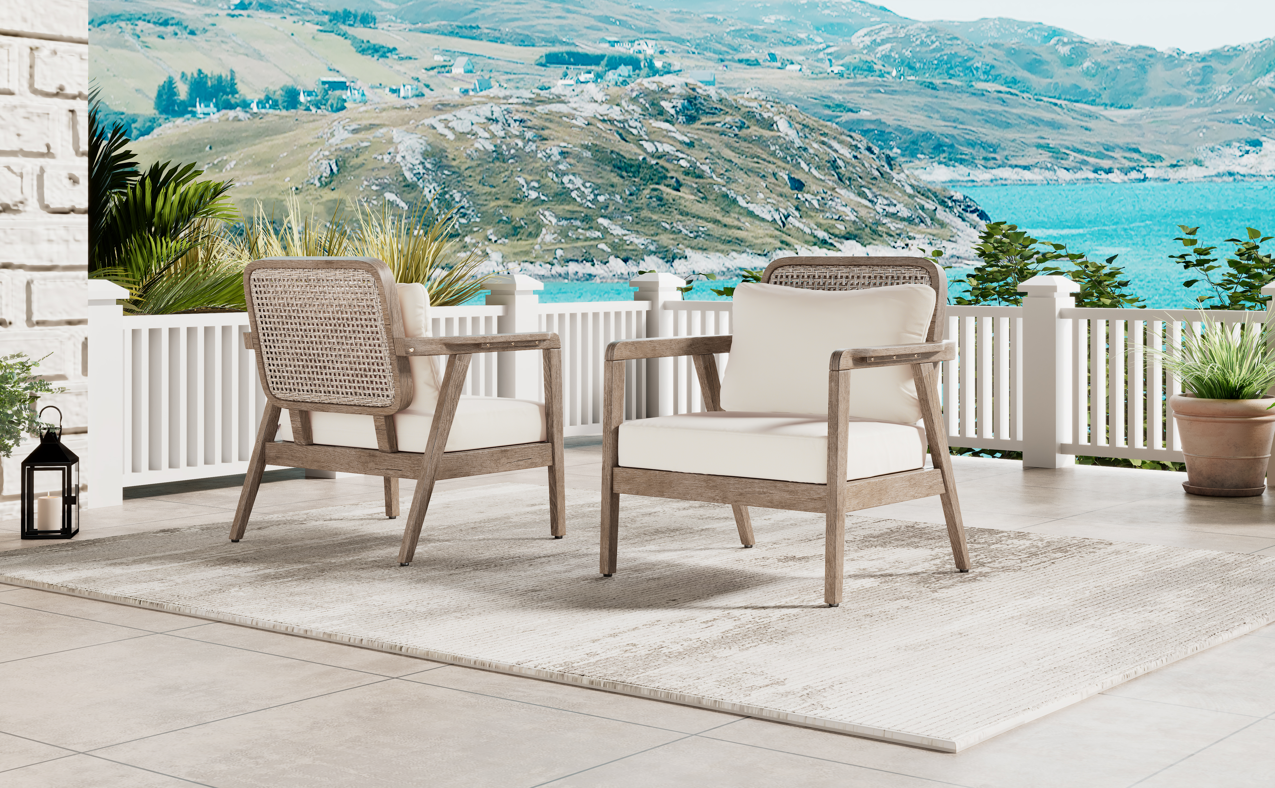 Acacia Wood Patio Club Chair Set