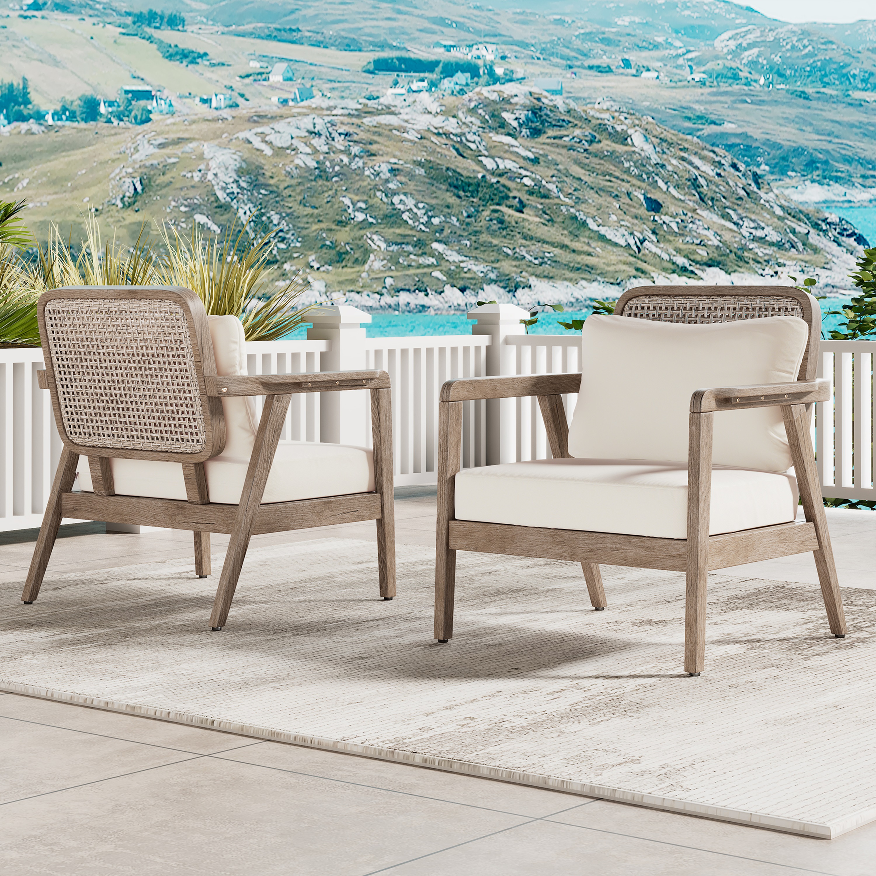 Acacia Wood Patio Club Chair Set