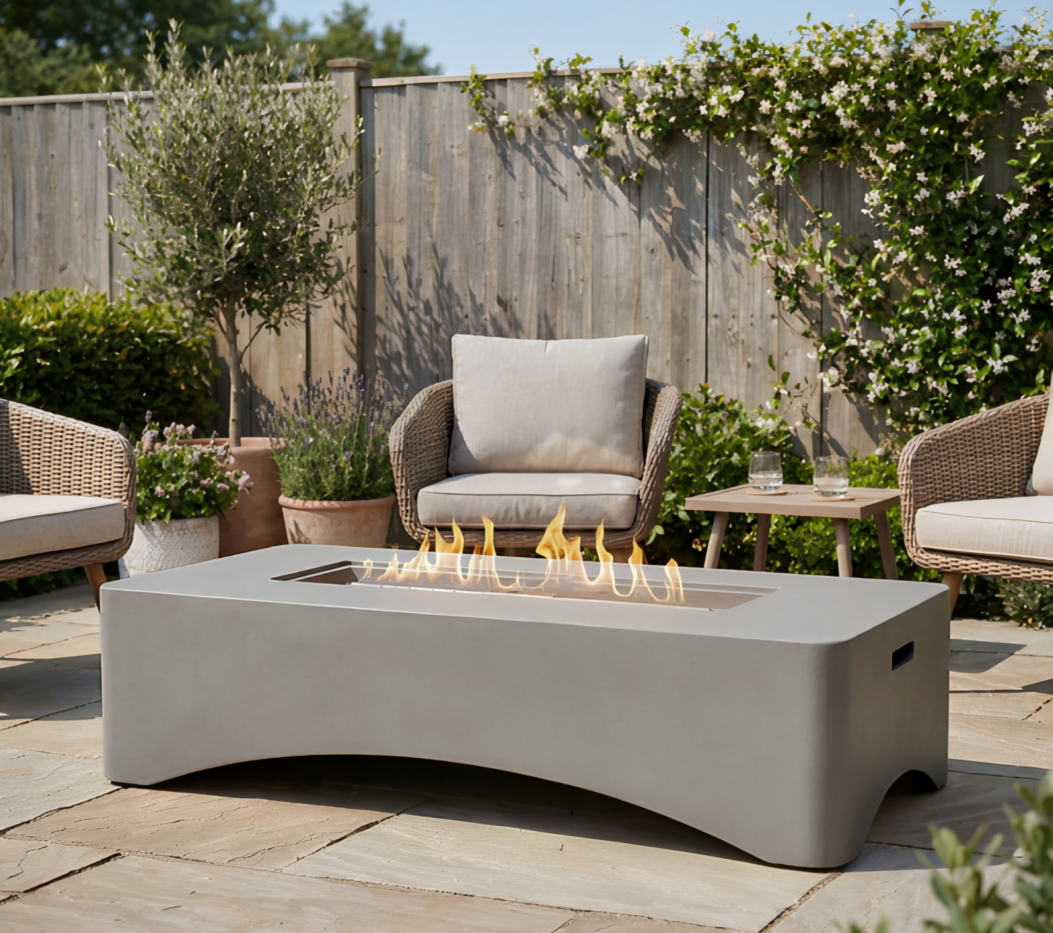Propane Fire Pit Table, 56 Rectangular with Waterproof Cover