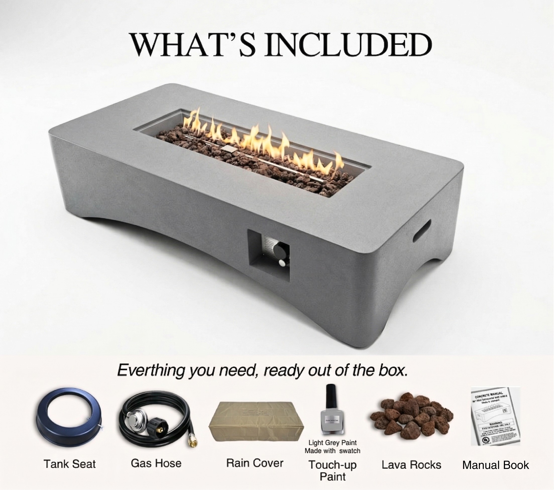 Propane Fire Pit Table, 56 Rectangular with Waterproof Cover
