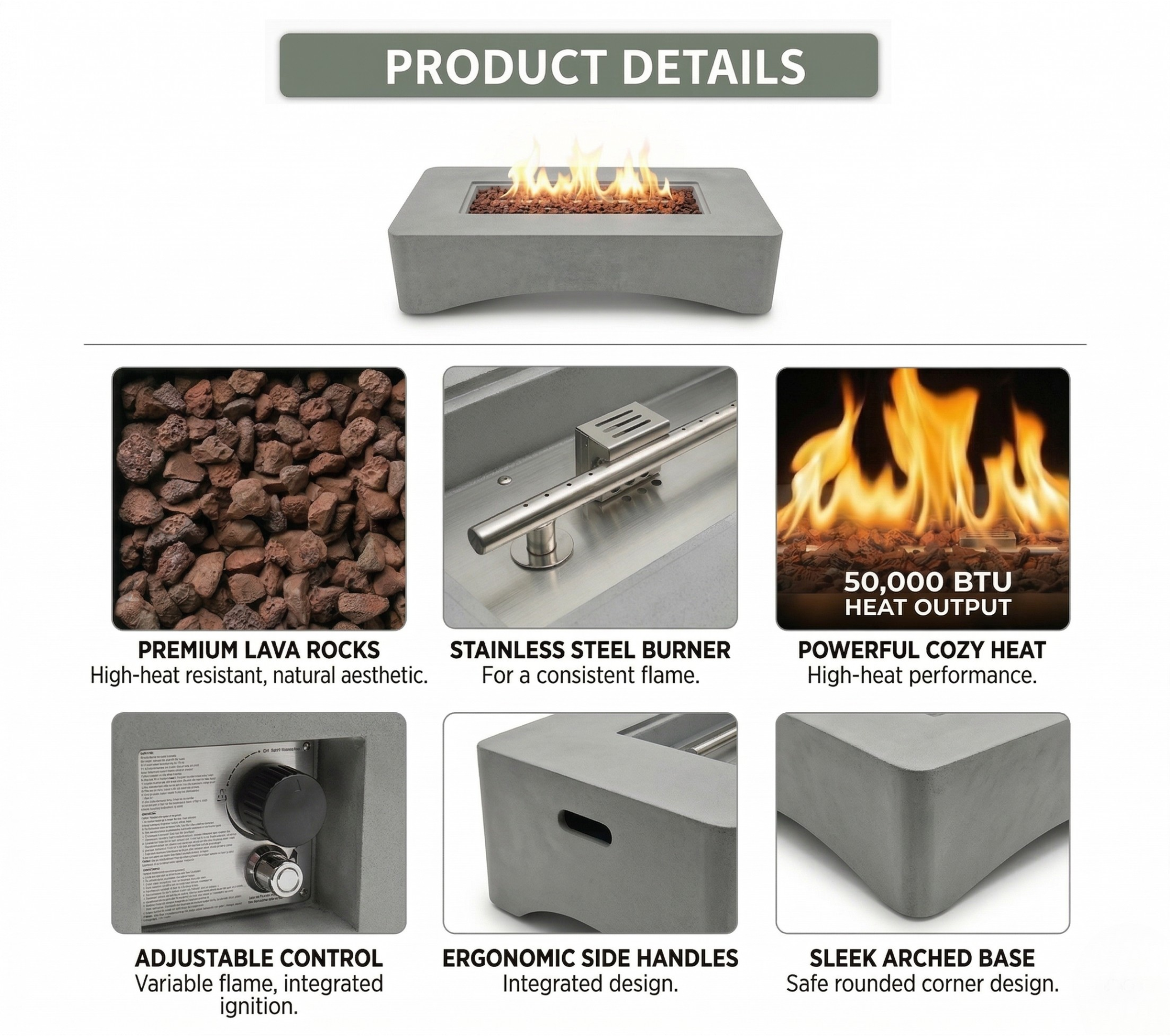 Propane Fire Pit Table, 56 Rectangular with Waterproof Cover