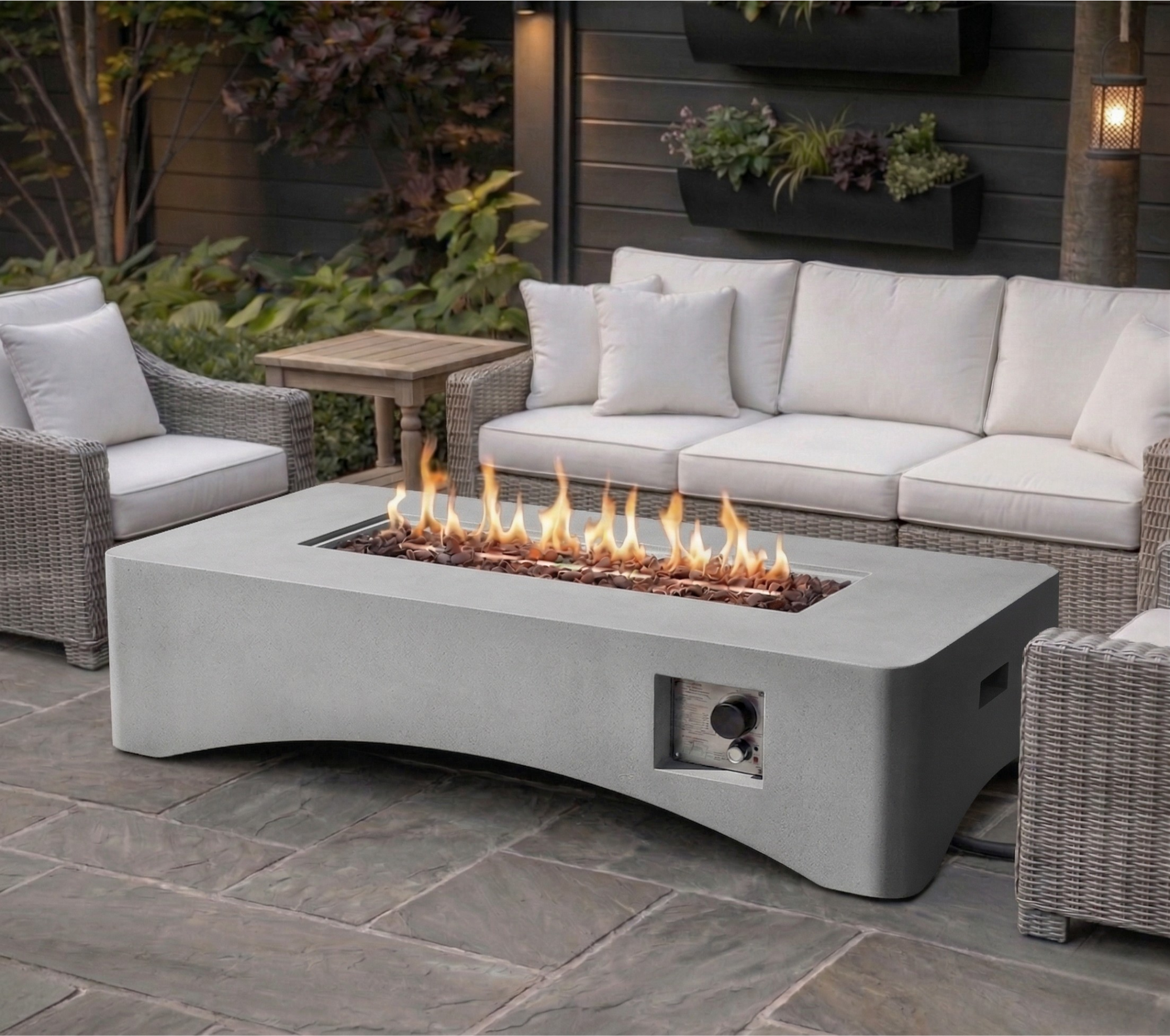 Propane Fire Pit Table, 56 Rectangular with Waterproof Cover