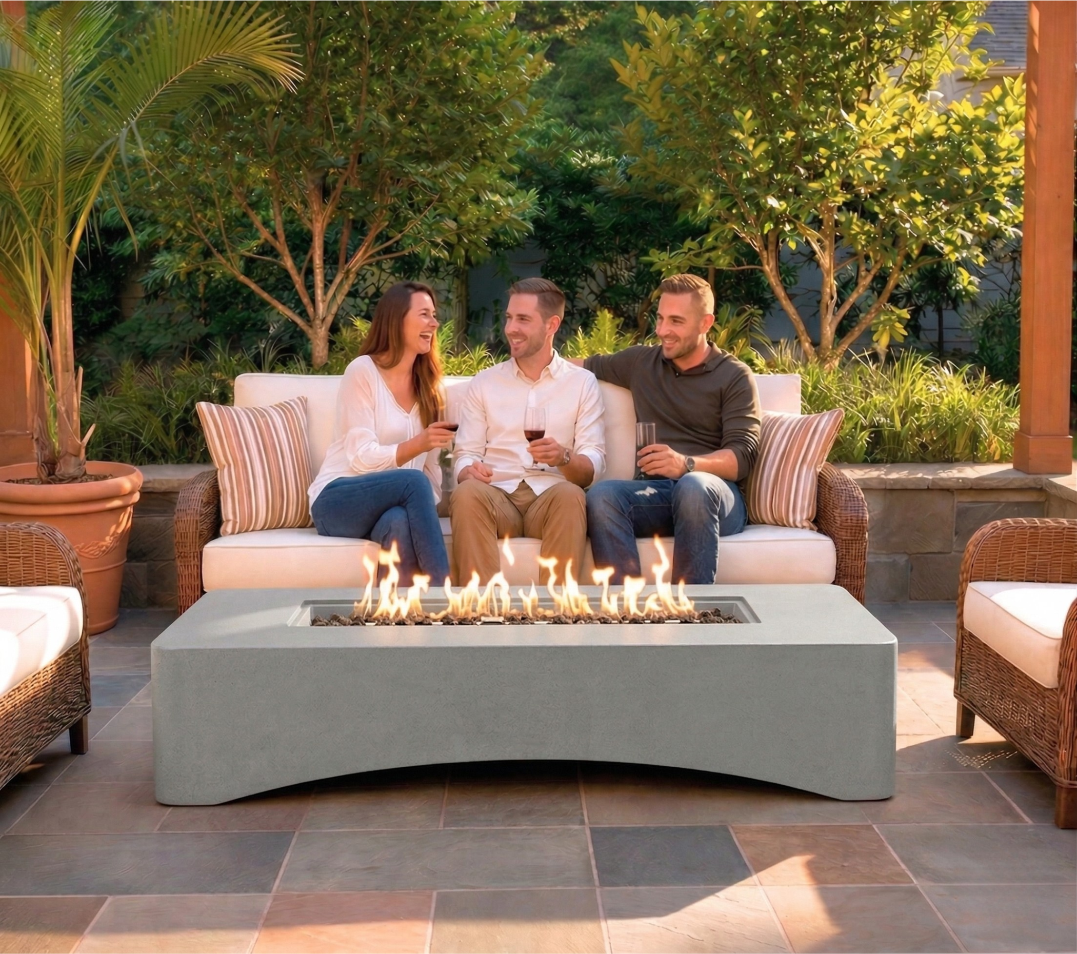 Propane Fire Pit Table, 56 Rectangular with Waterproof Cover