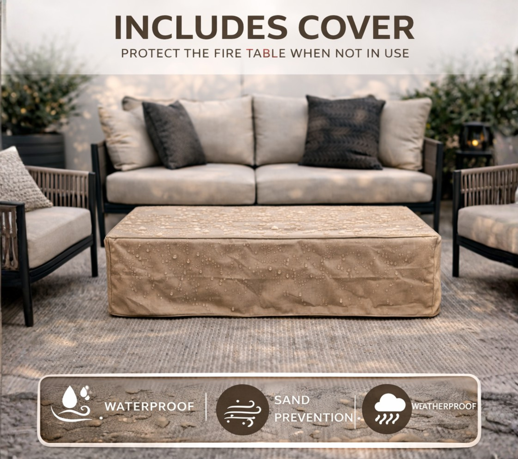 Propane Fire Pit Table, 56 Rectangular with Waterproof Cover