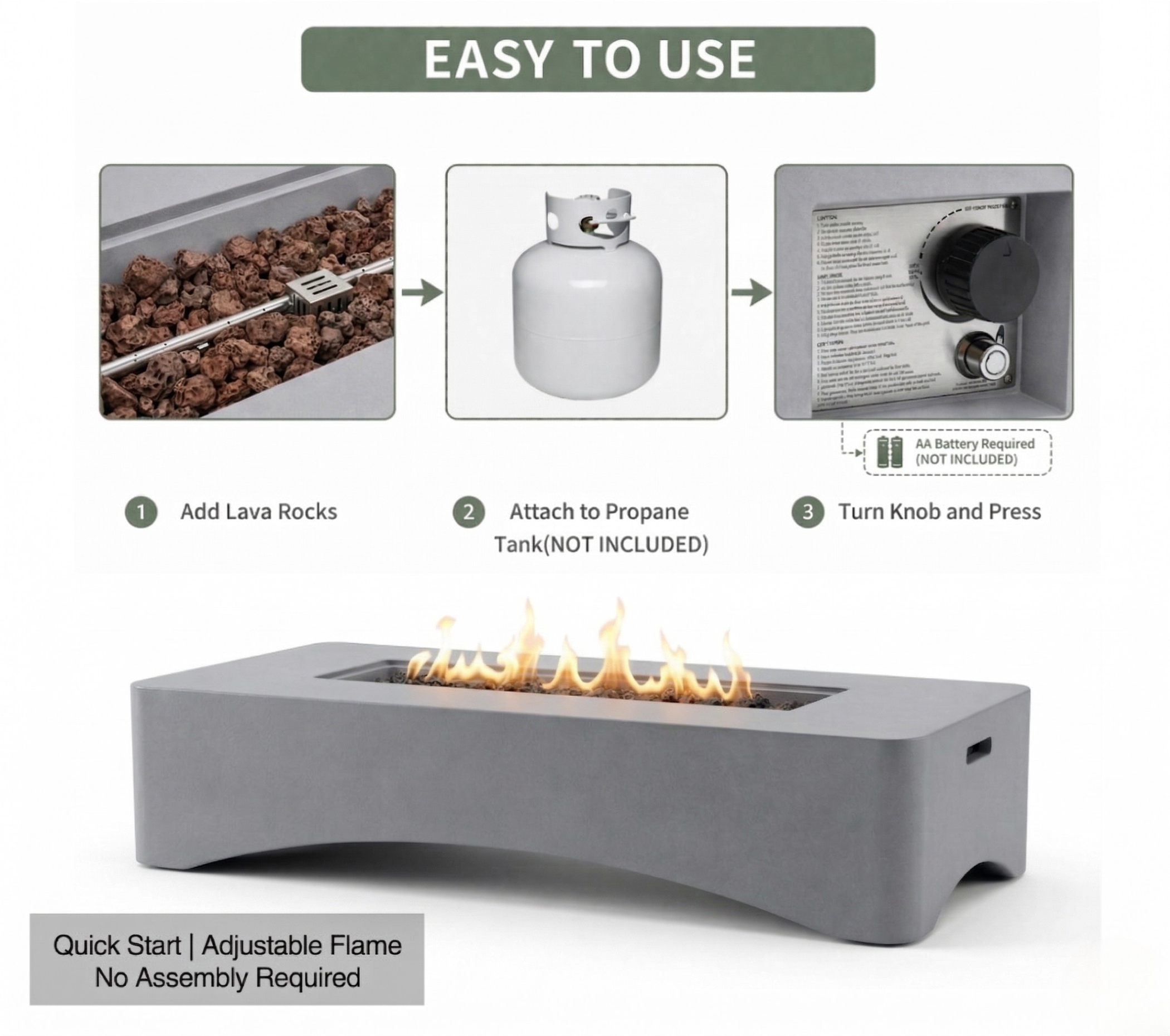 Propane Fire Pit Table, 56 Rectangular with Waterproof Cover