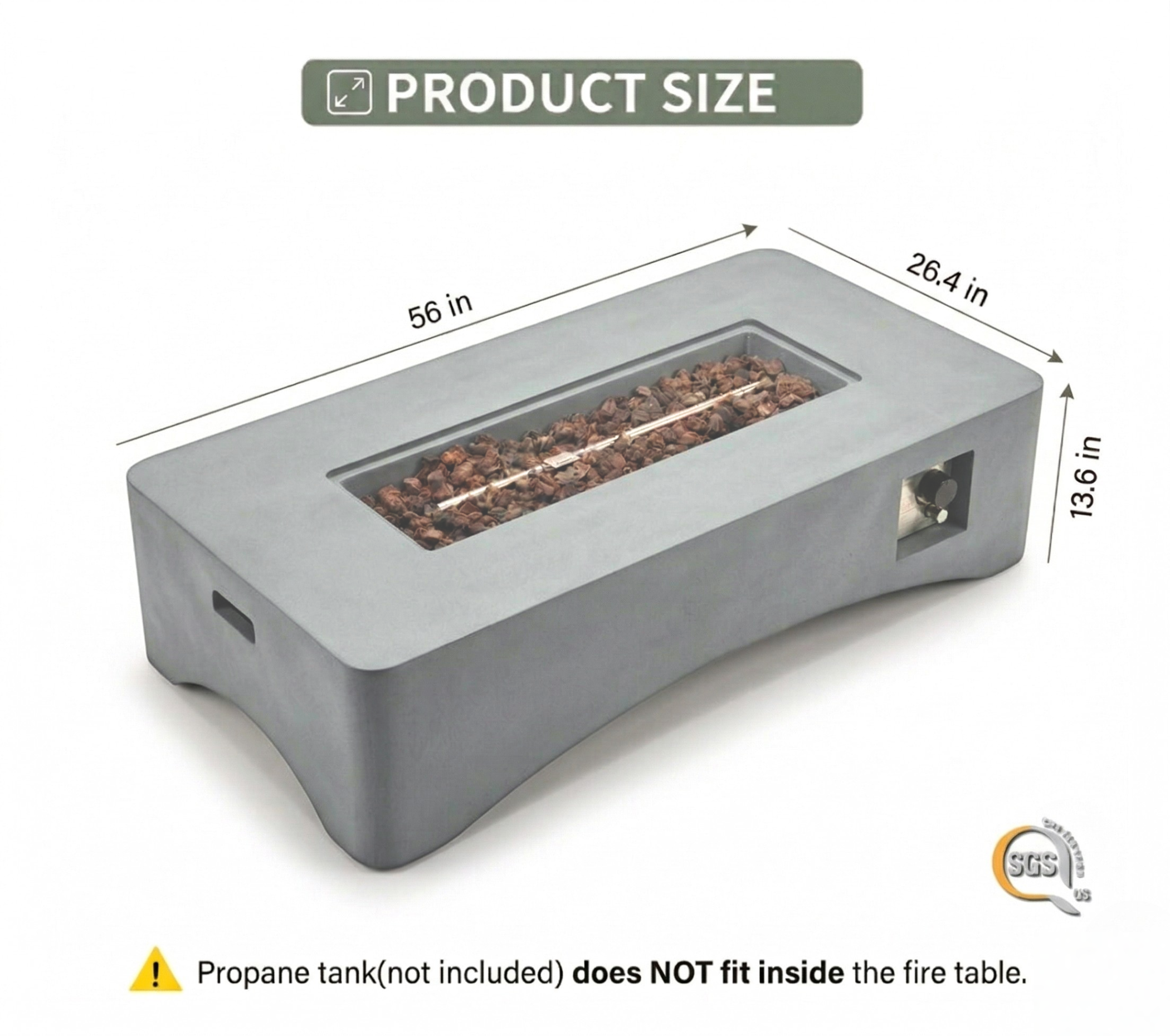 Propane Fire Pit Table, 56 Rectangular with Waterproof Cover
