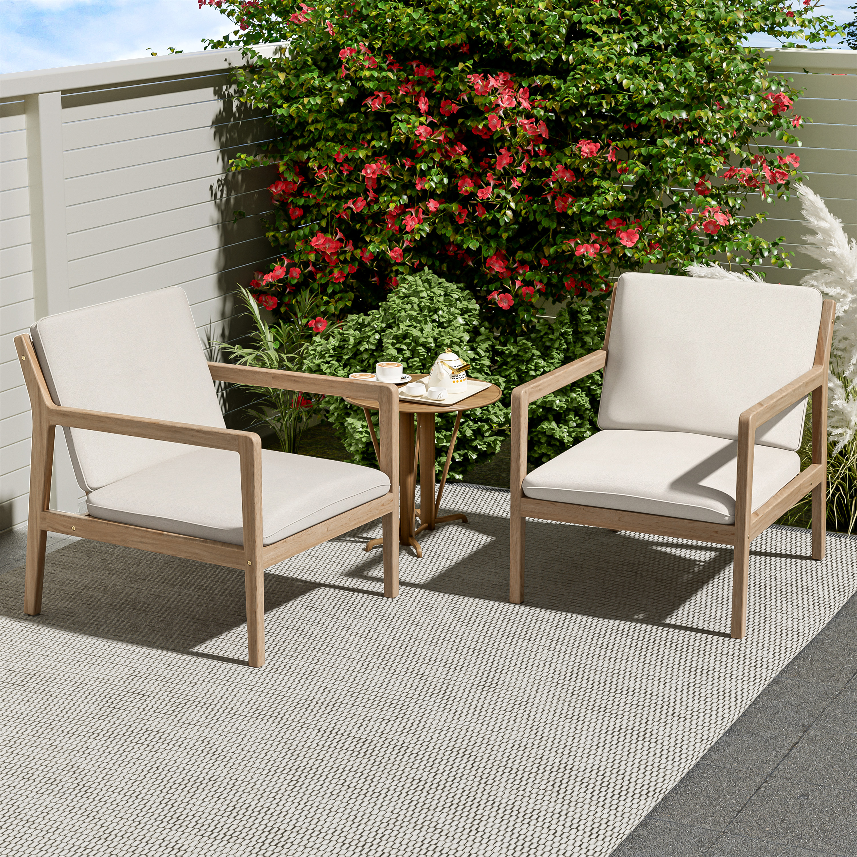 Acacia Wood Armchair Patio Set