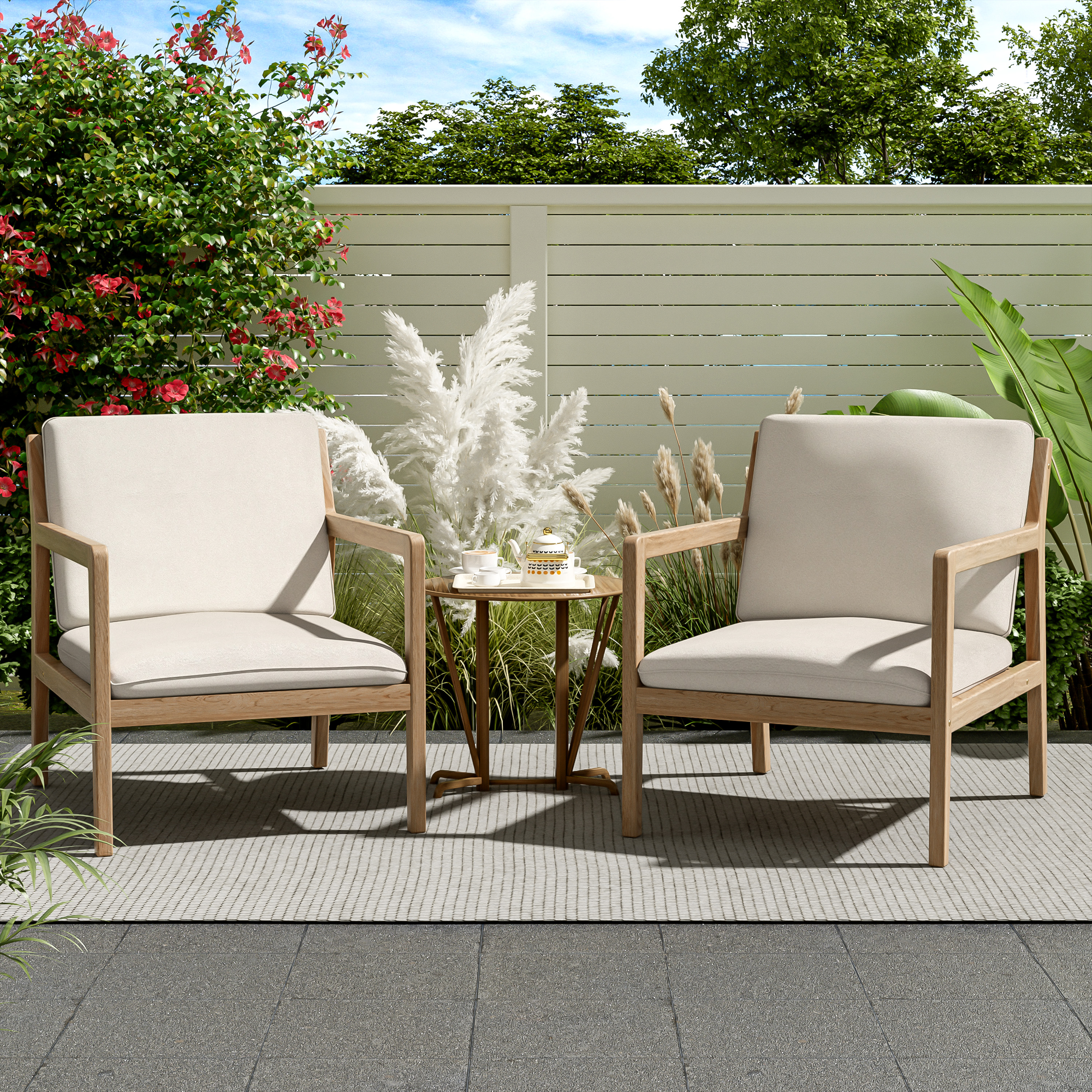 Acacia Wood Armchair Patio Set