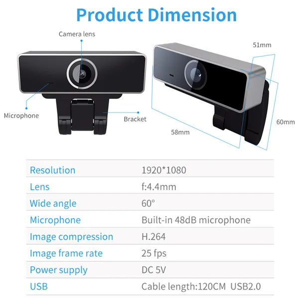 FHD 1080P Webcam with Auto Focus and Microphone