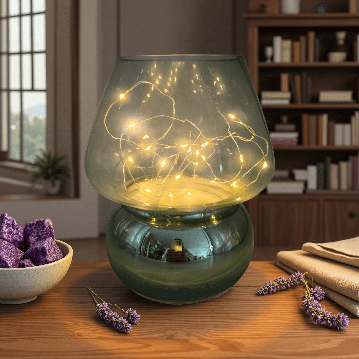 Glass Mushroom Battery-Powered Lamp