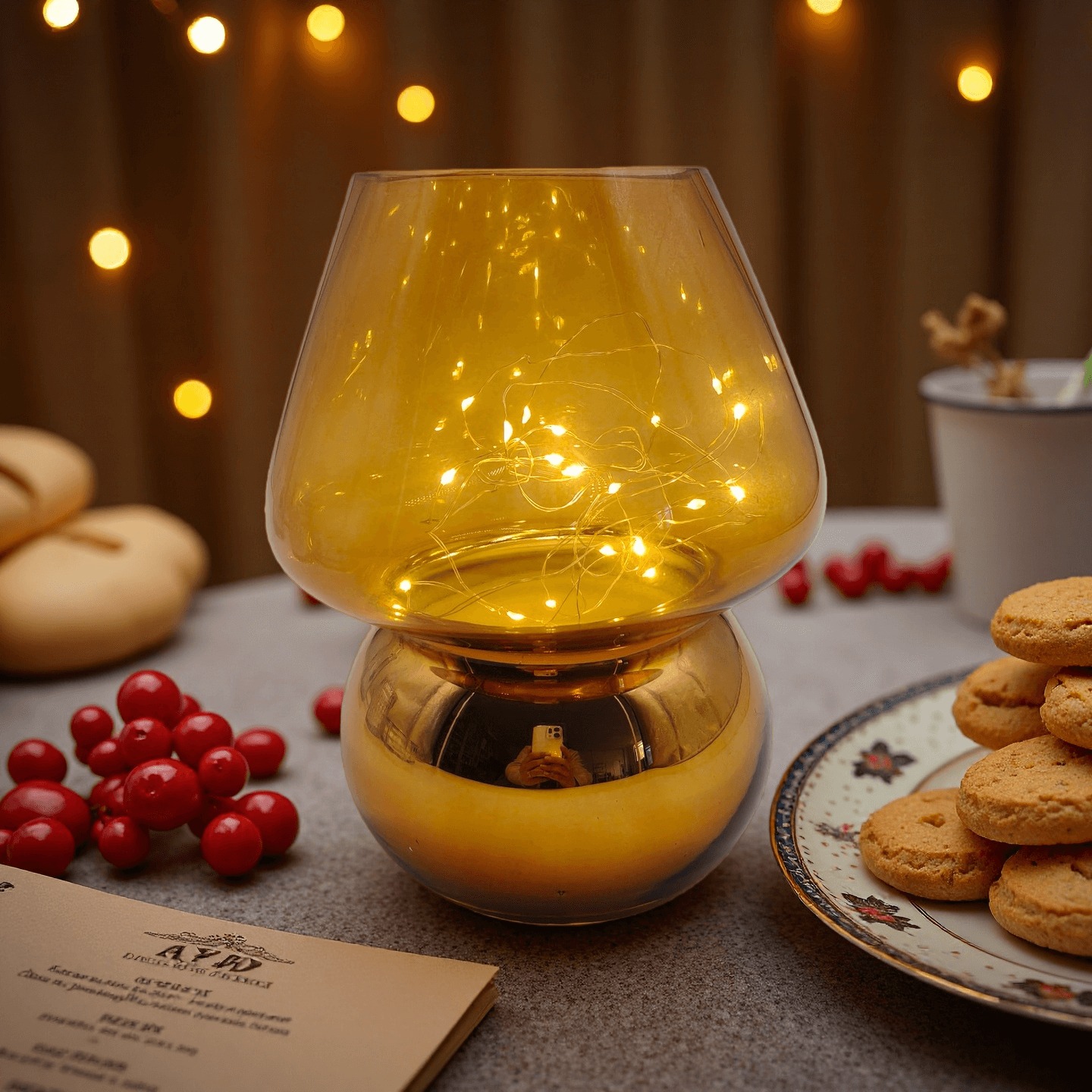 Glass Mushroom Battery-Powered Lamp