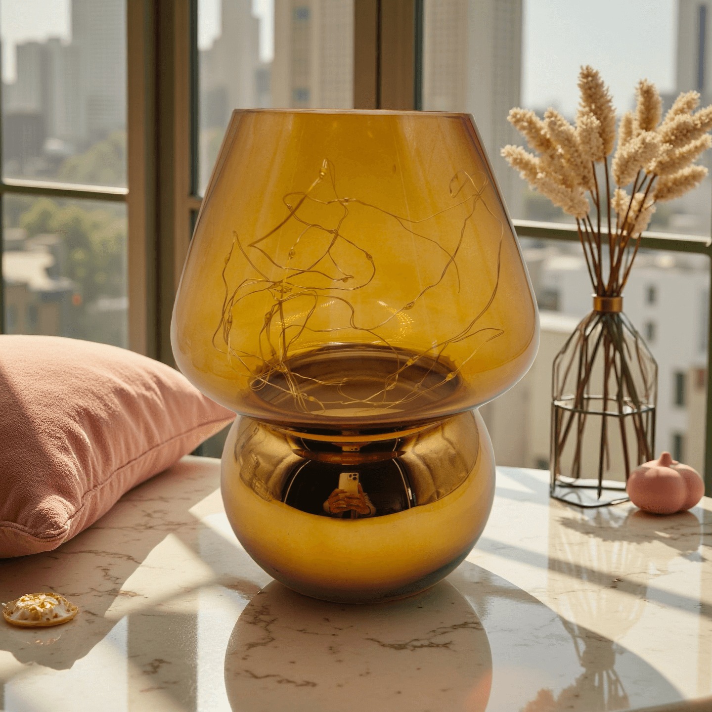 Glass Mushroom Battery-Powered Lamp