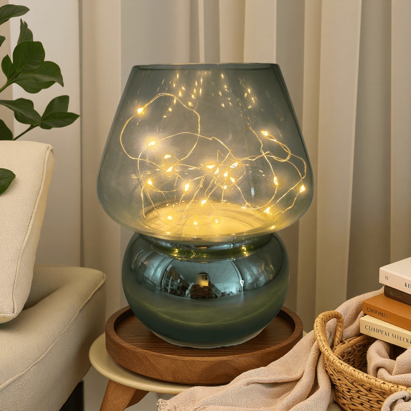 Glass Mushroom Battery-Powered Lamp