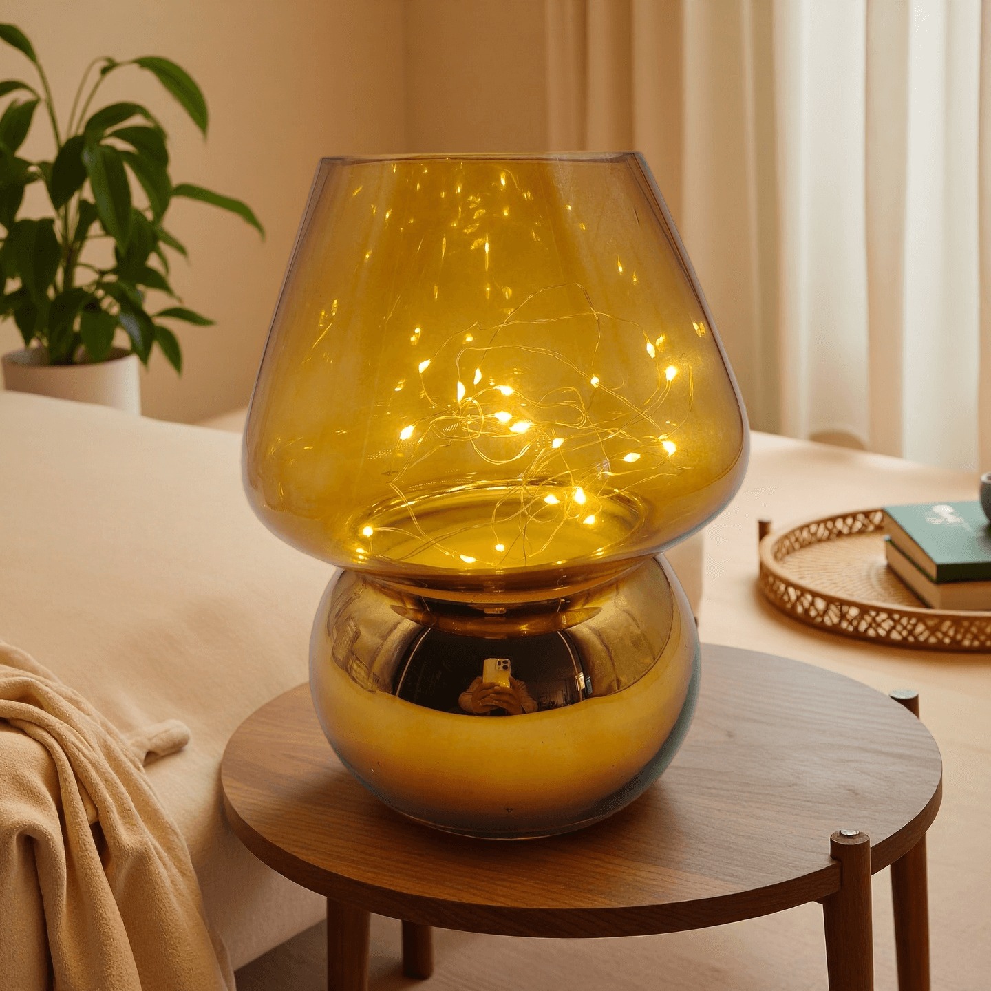Glass Mushroom Battery-Powered Lamp