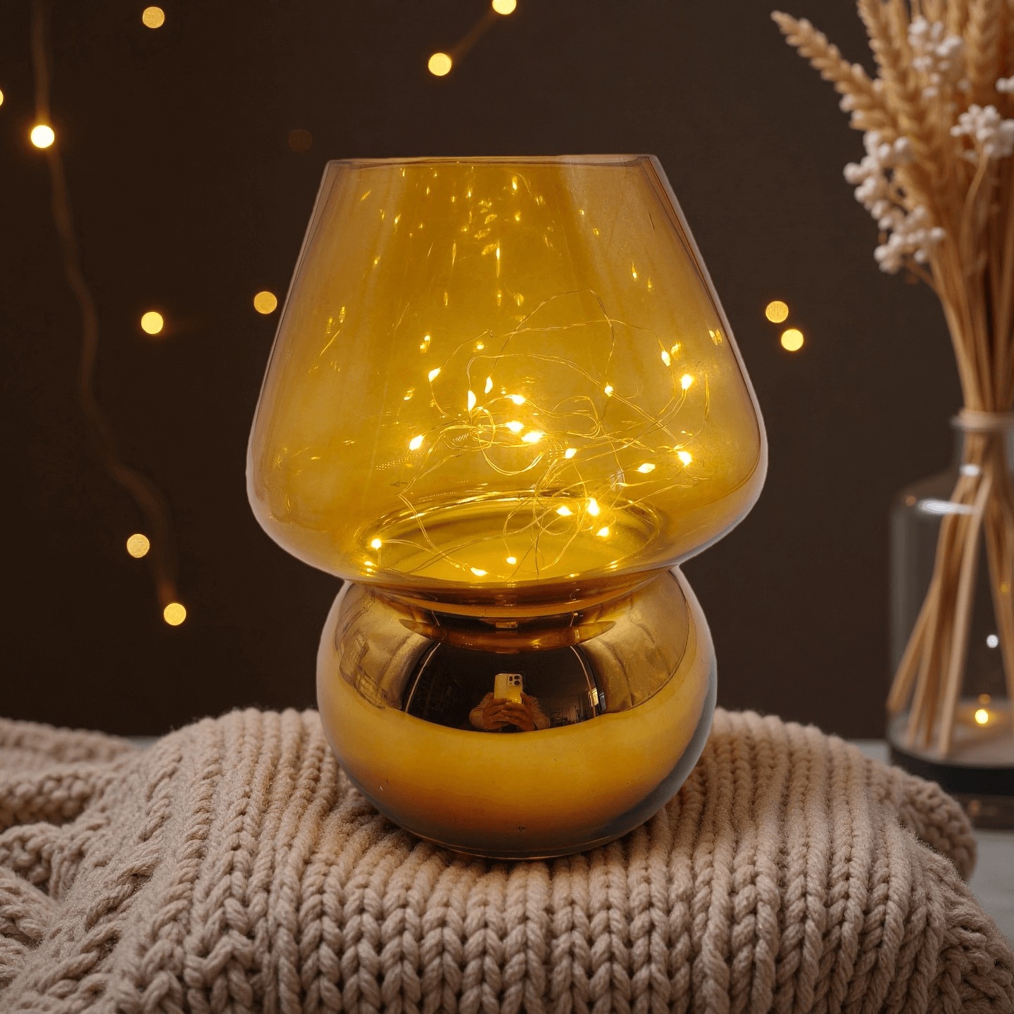Glass Mushroom Battery-Powered Lamp