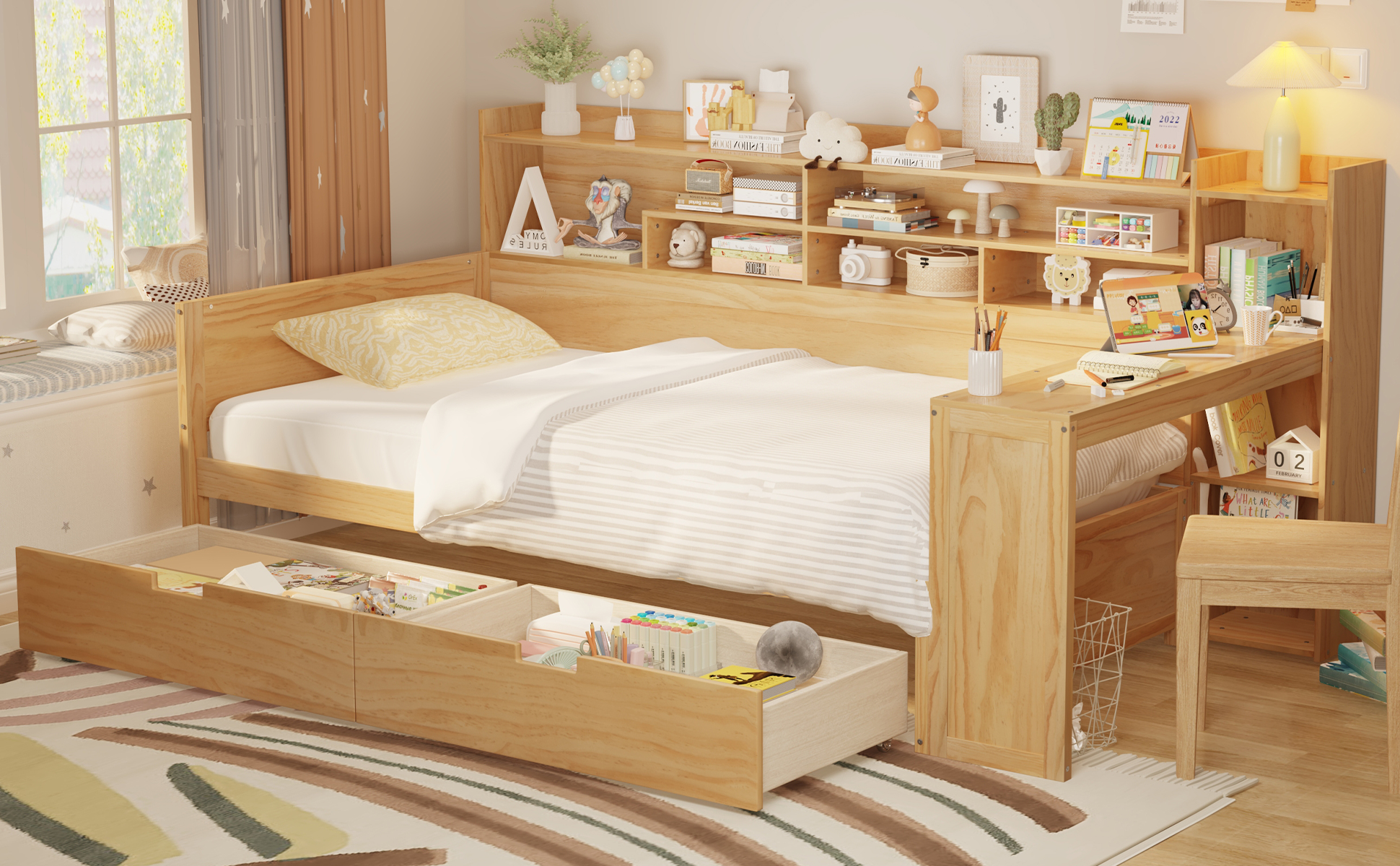 Wooden Twin Size Daybed Storage