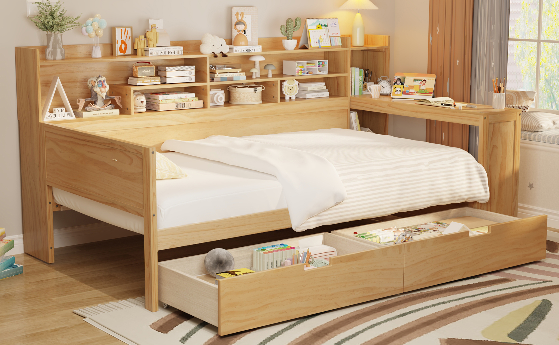 Wooden Twin Size Daybed Storage