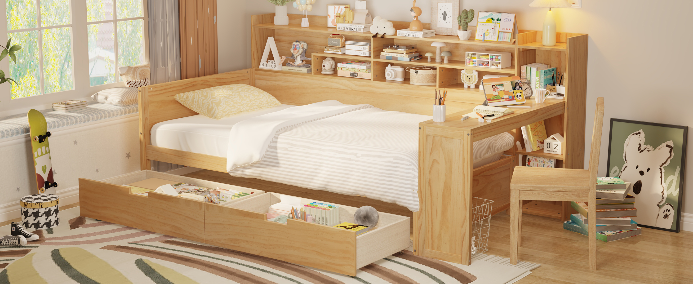 Wooden Twin Size Daybed Storage
