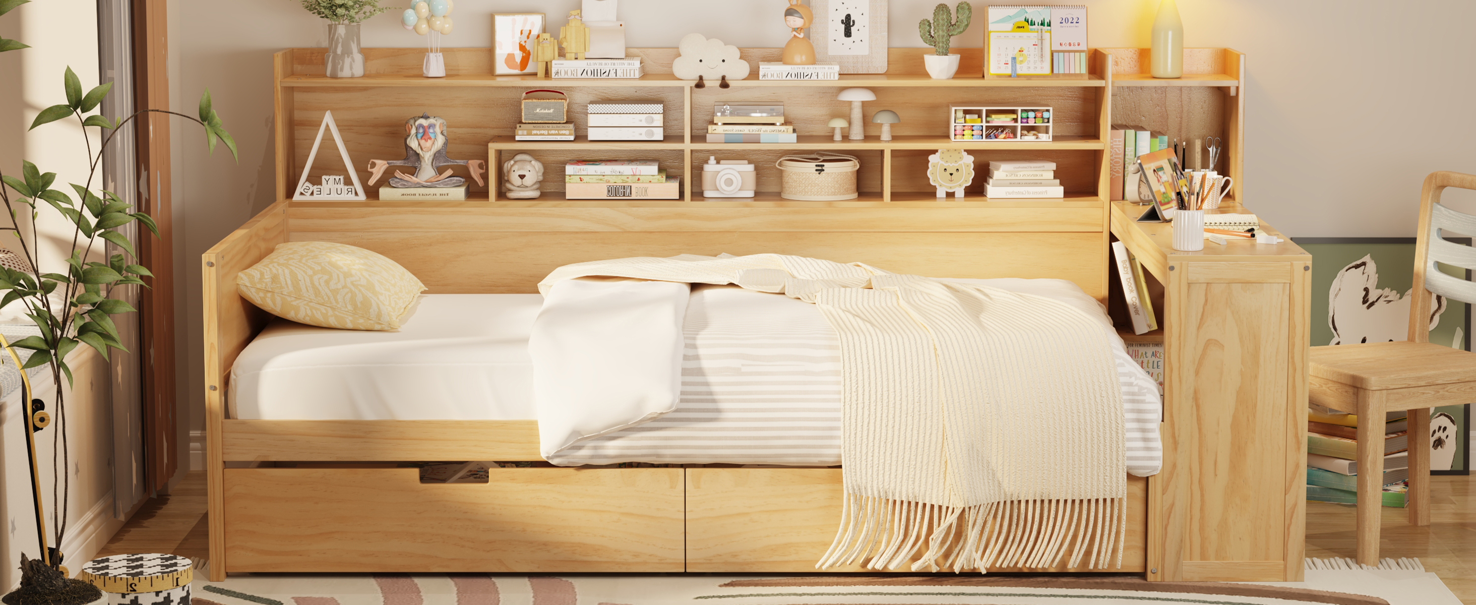 Wooden Twin Size Daybed Storage