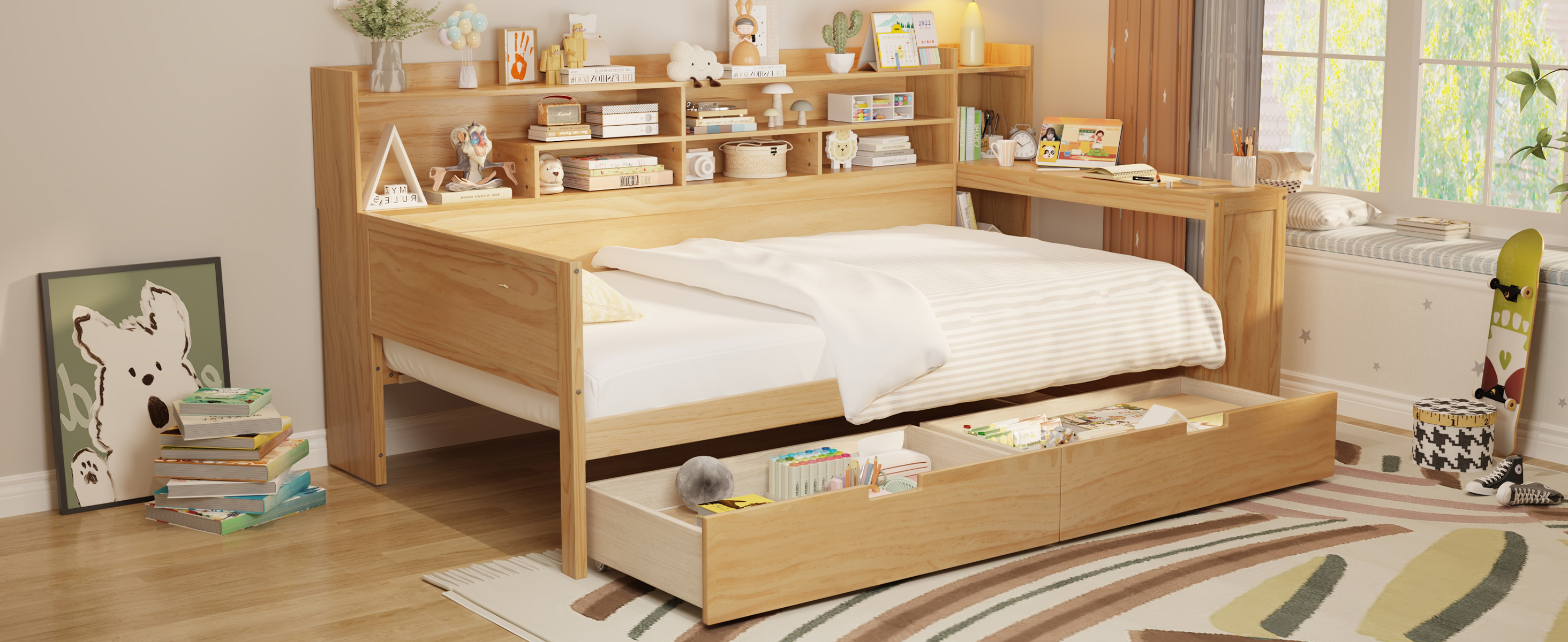 Wooden Twin Size Daybed Storage