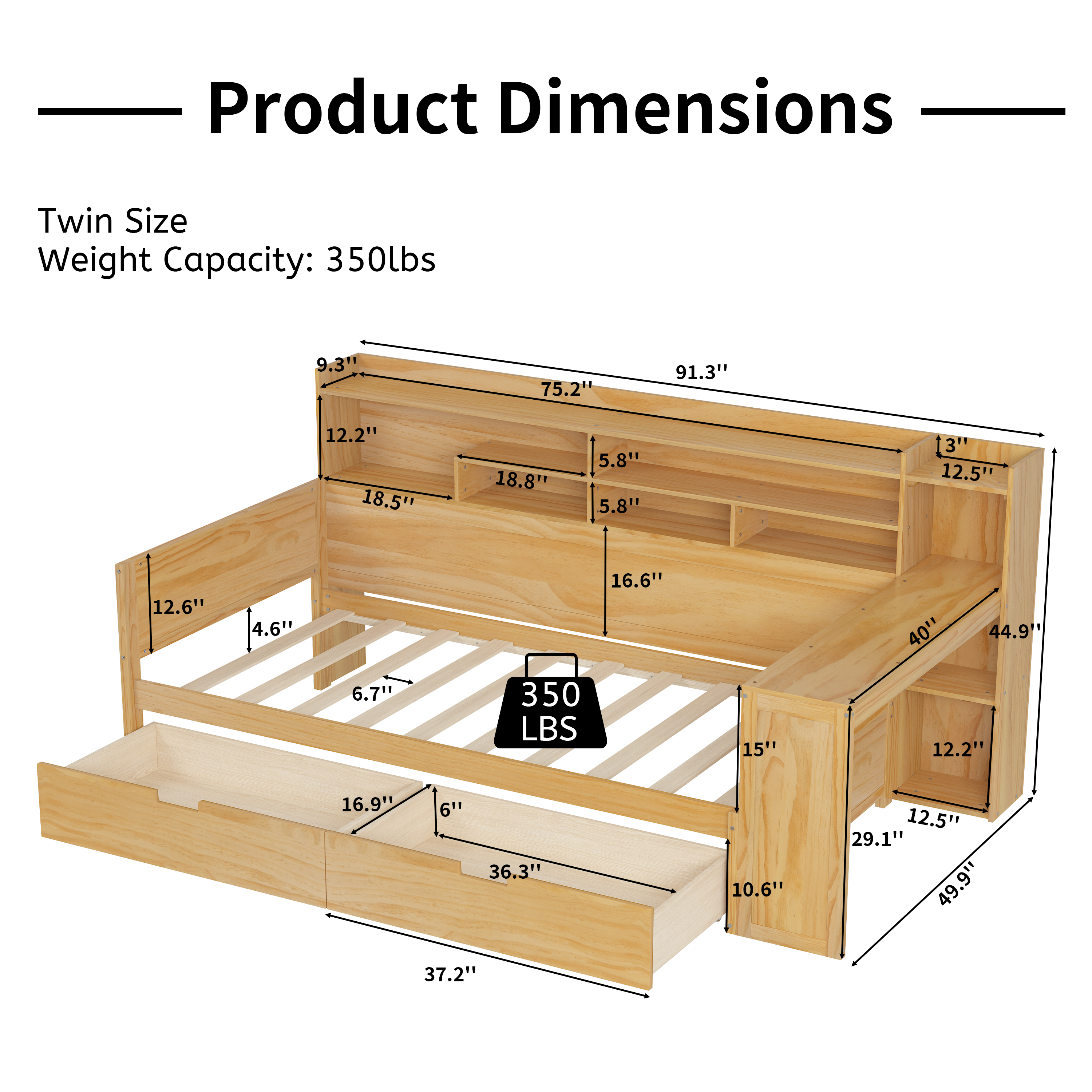 Wooden Twin Size Daybed Storage