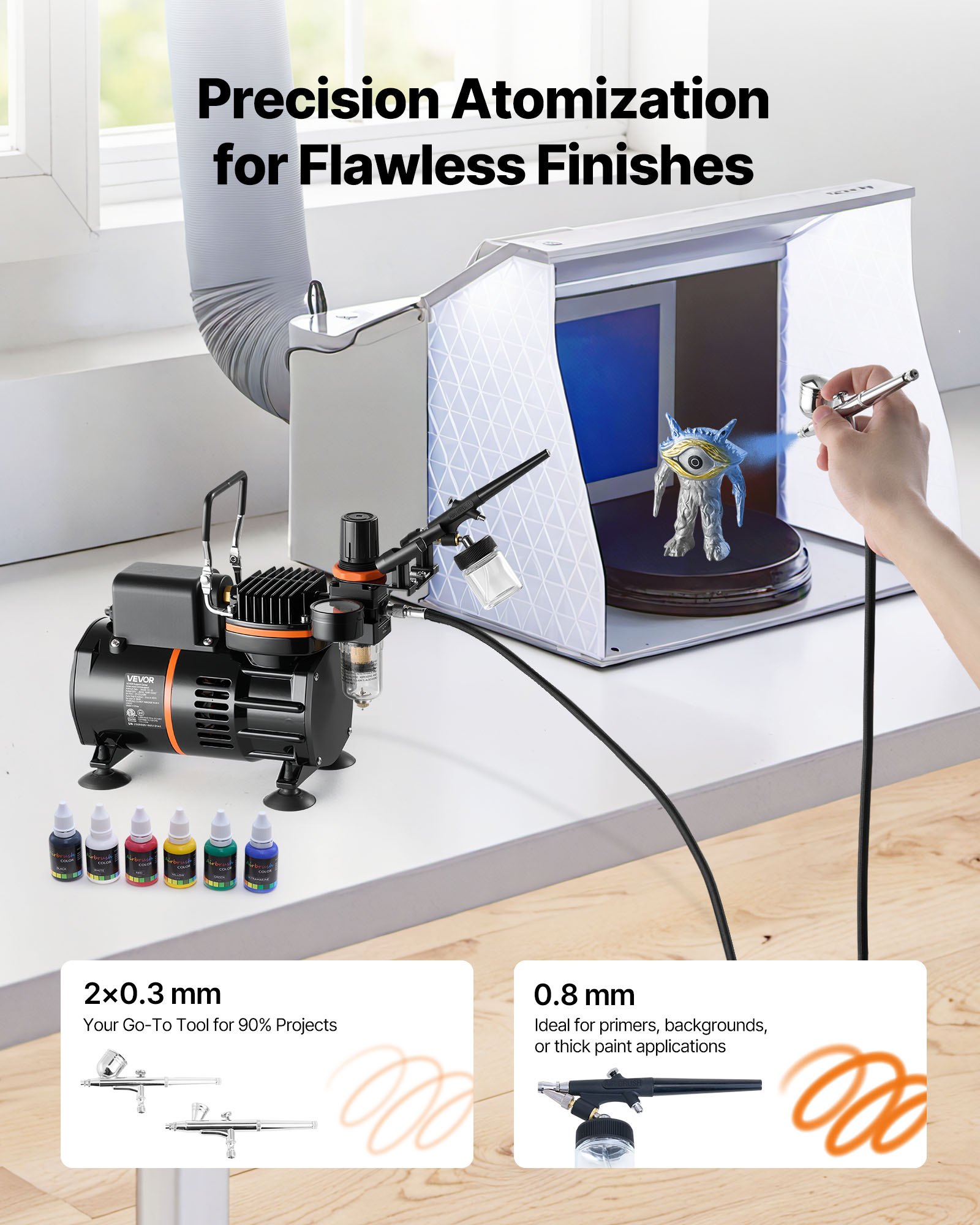 Airbrush Kit with Air Compressor and 3 Tips