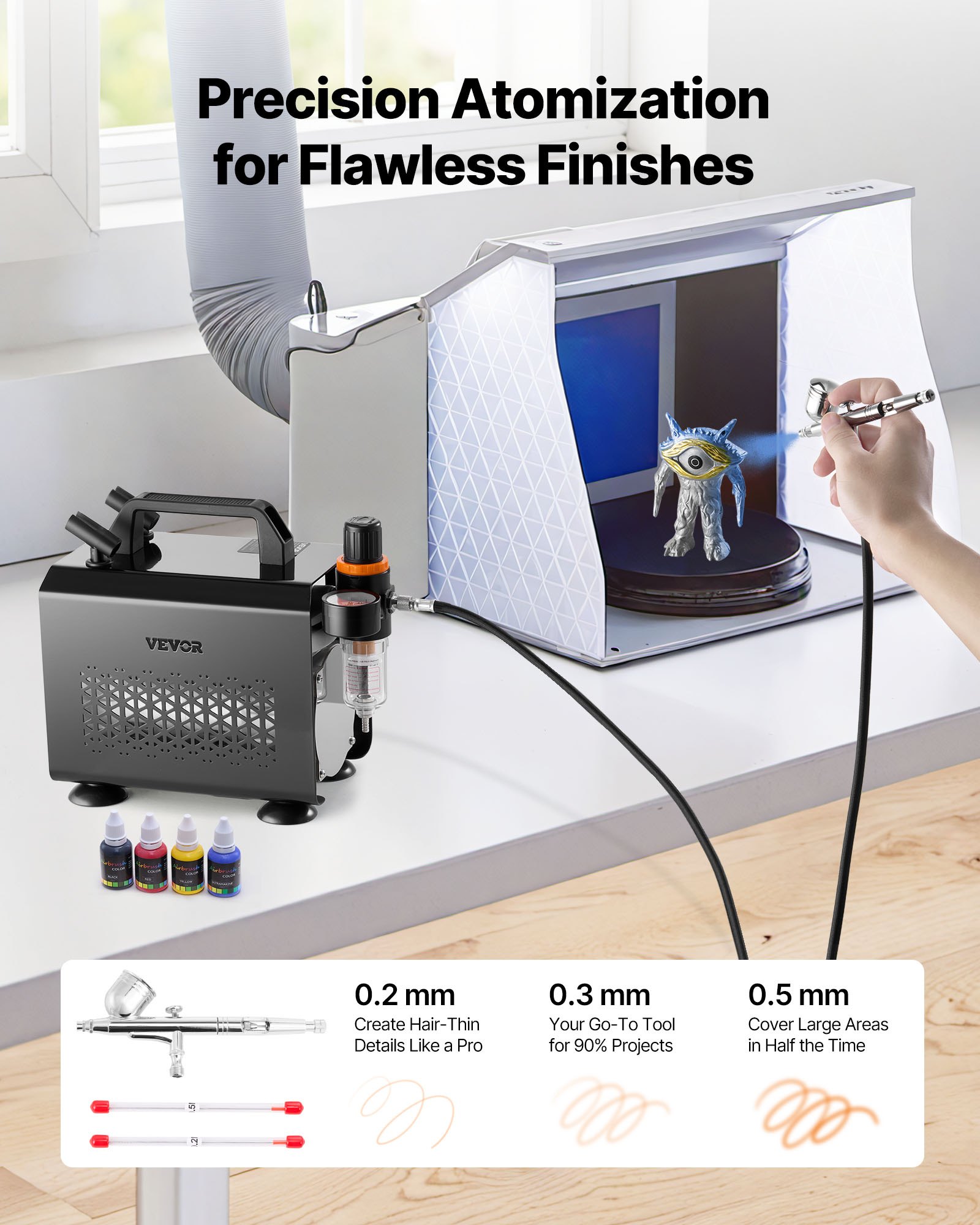 Airbrush Kit with Air Compressor and 3 Tips