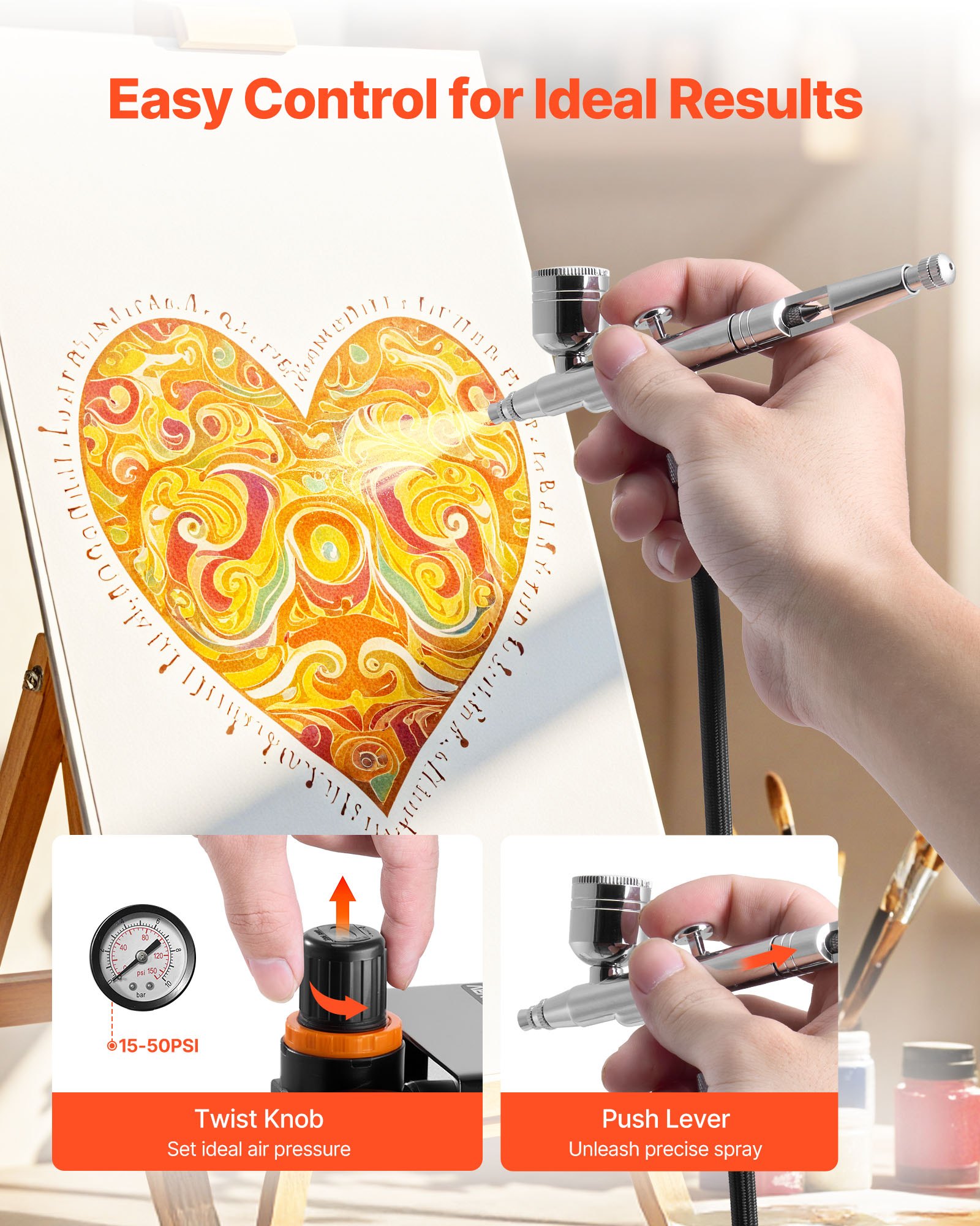 Airbrush Kit with Air Compressor and 3 Tips