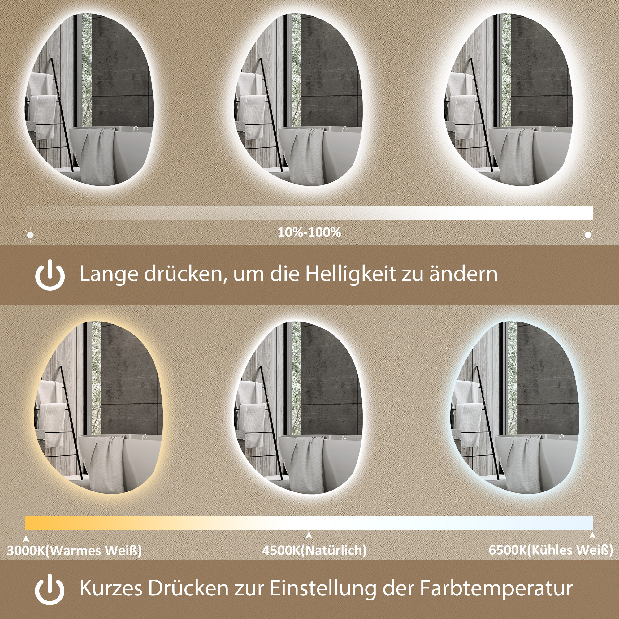 Asymmetrischer Badspiegel LED-Licht
