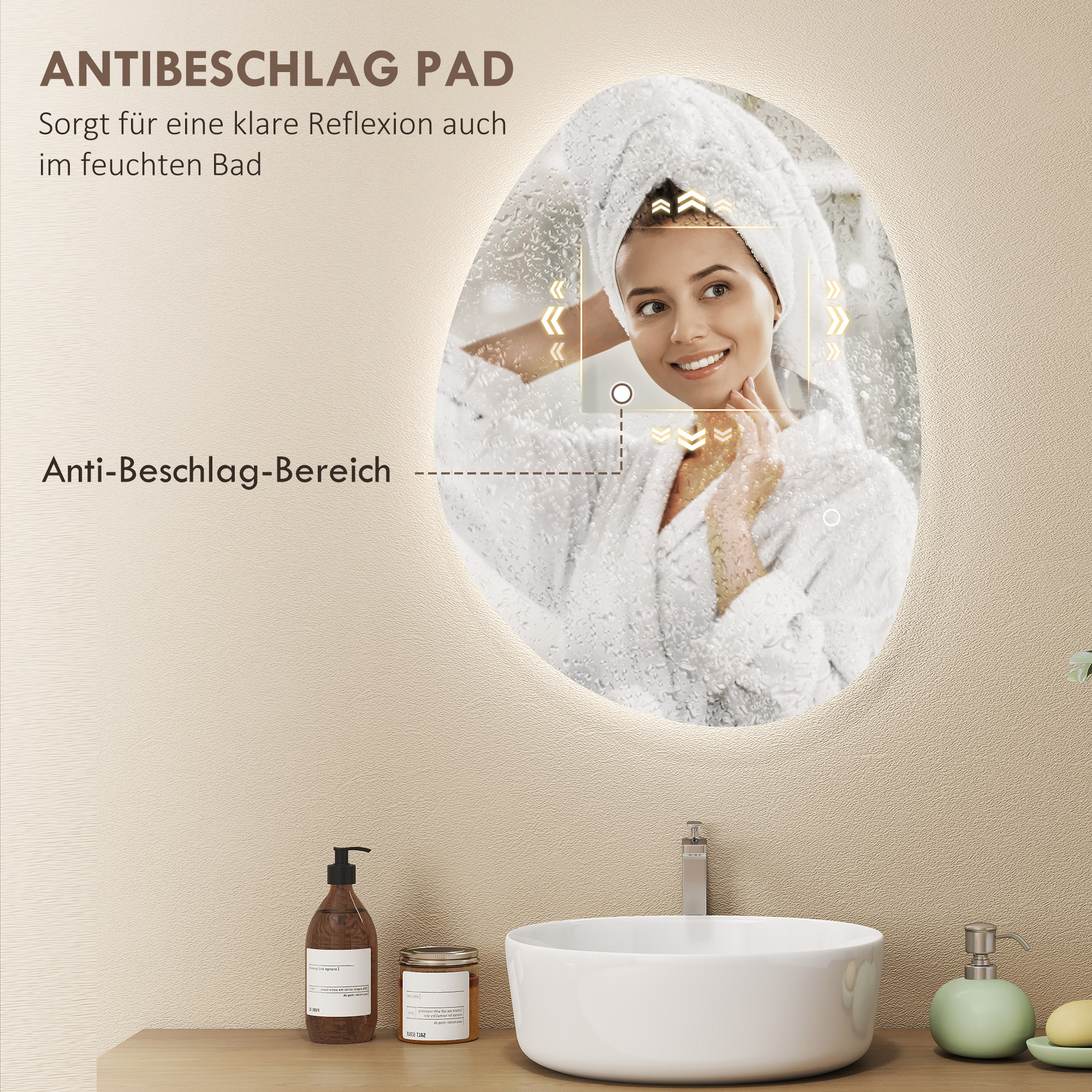Asymmetrischer Badspiegel LED-Licht