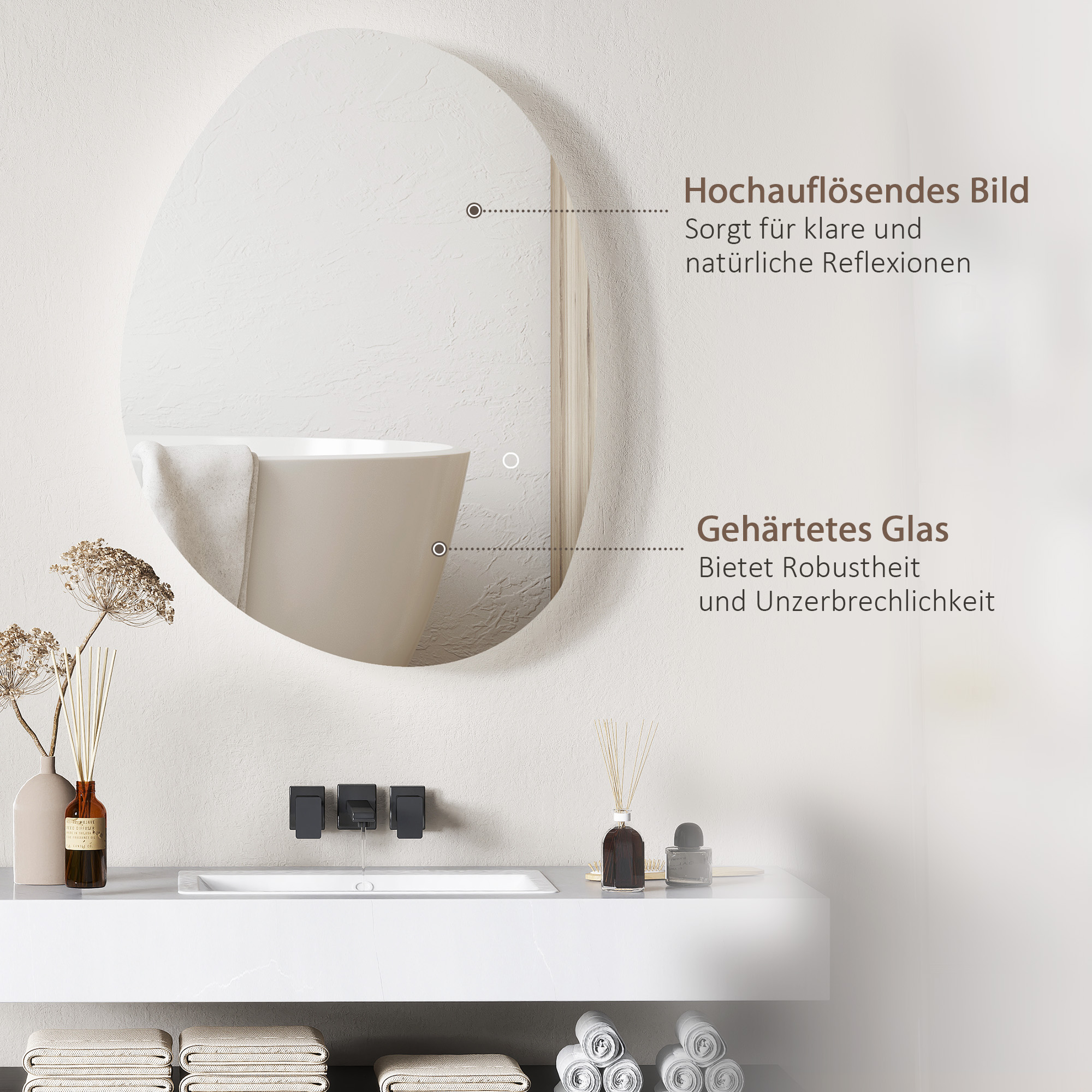 Asymmetrischer Badspiegel LED-Licht