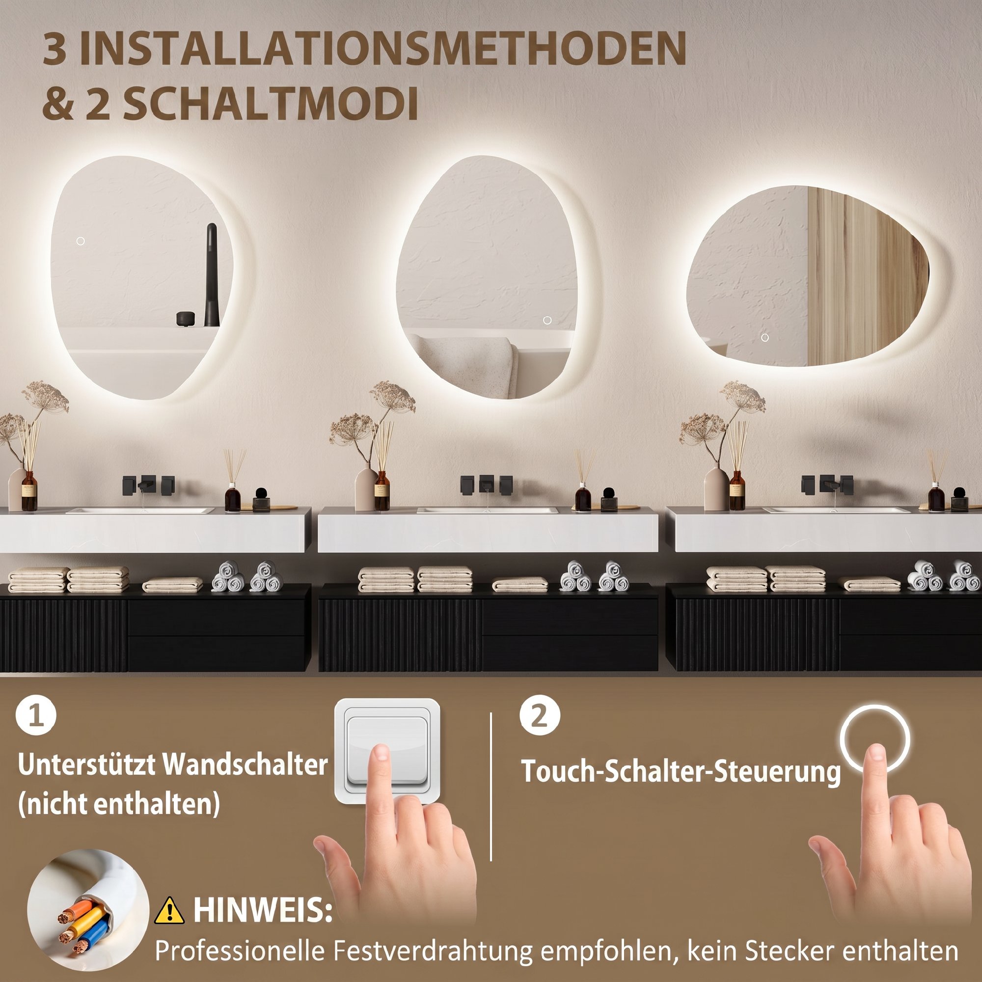 Asymmetrischer Badspiegel LED-Licht