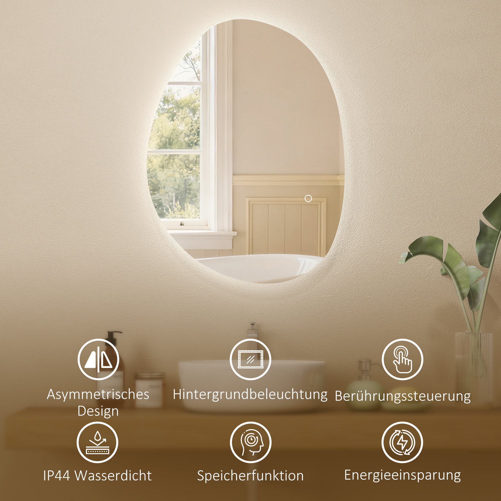 Asymmetrischer Badspiegel LED-Licht