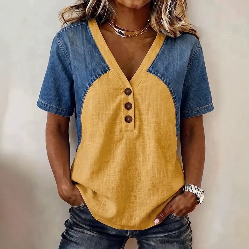 Womens Denim Patchwork T-Shirt