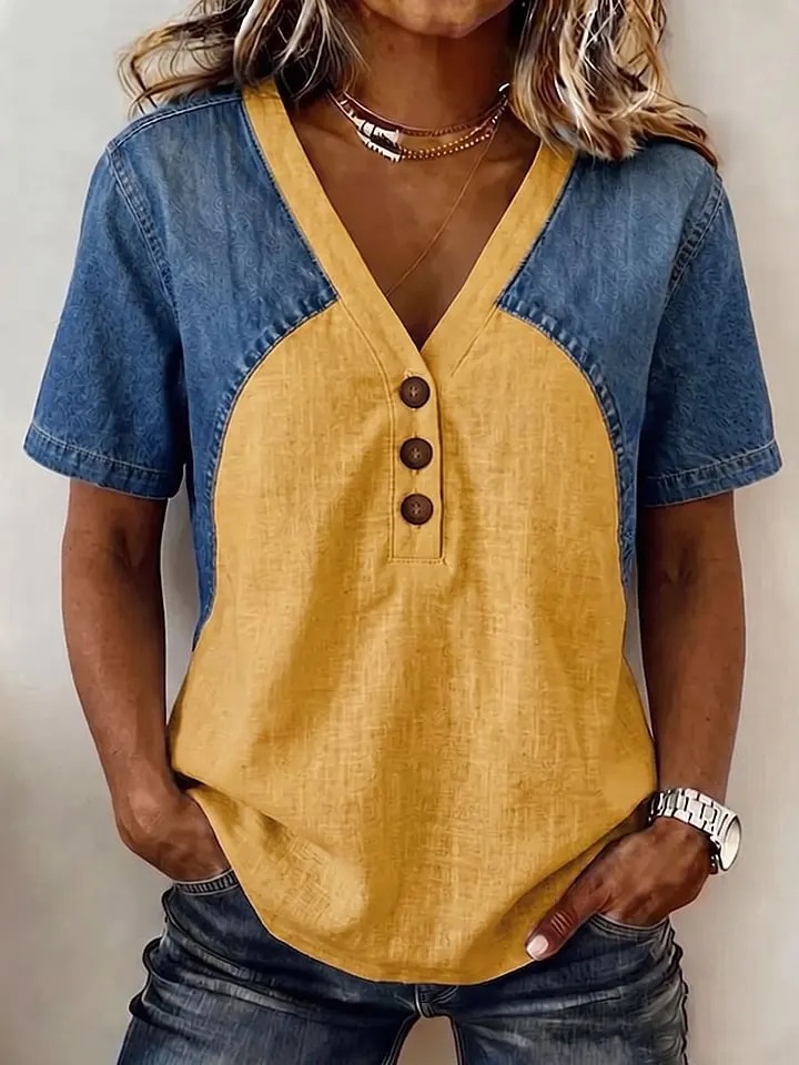 Womens Denim Patchwork T-Shirt