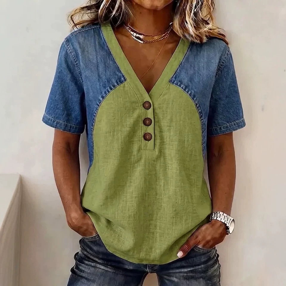 Womens Denim Patchwork T-Shirt