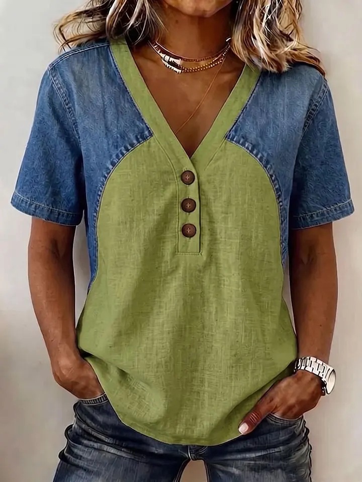 Womens Denim Patchwork T-Shirt