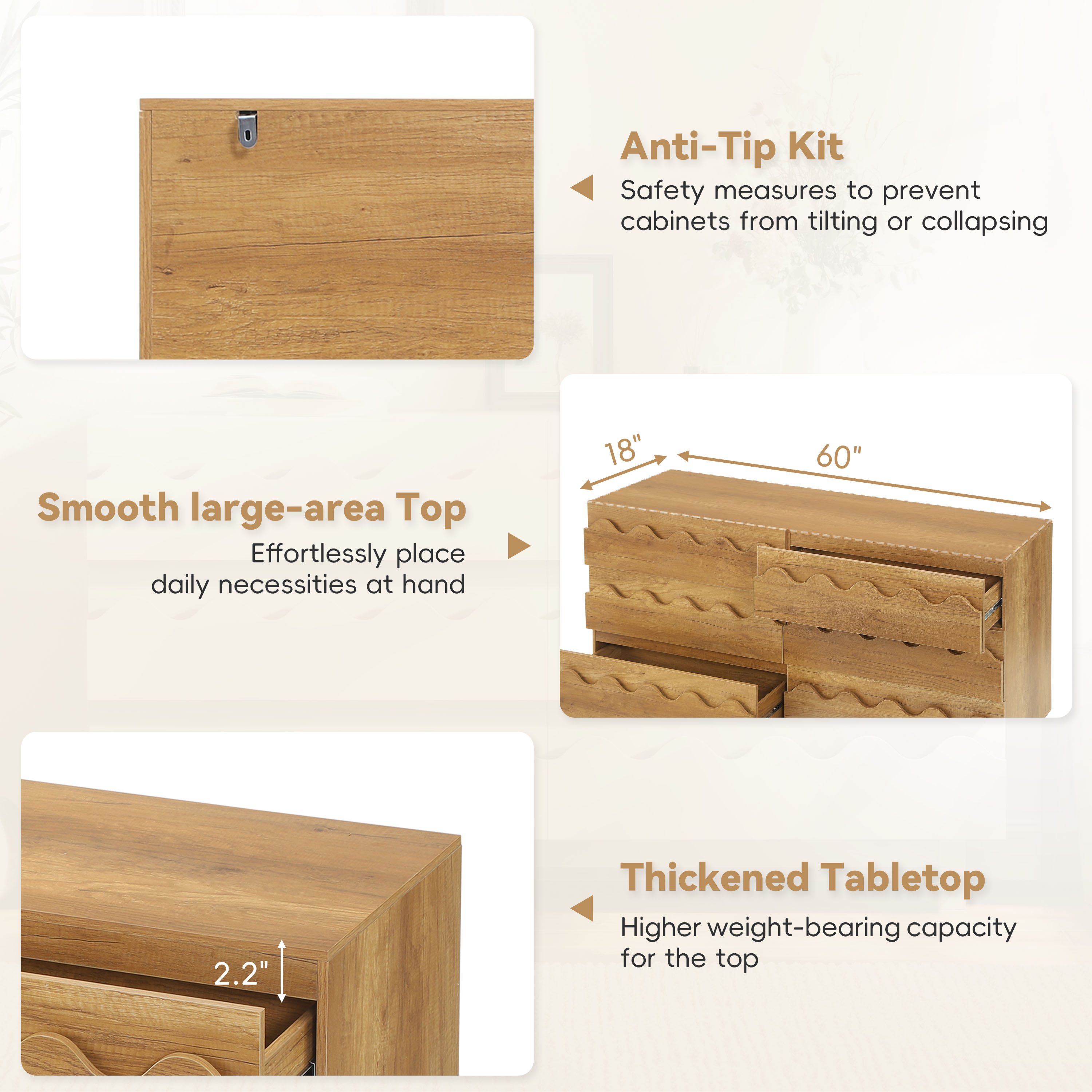 Modern Dresser Wave Front Natural Oak