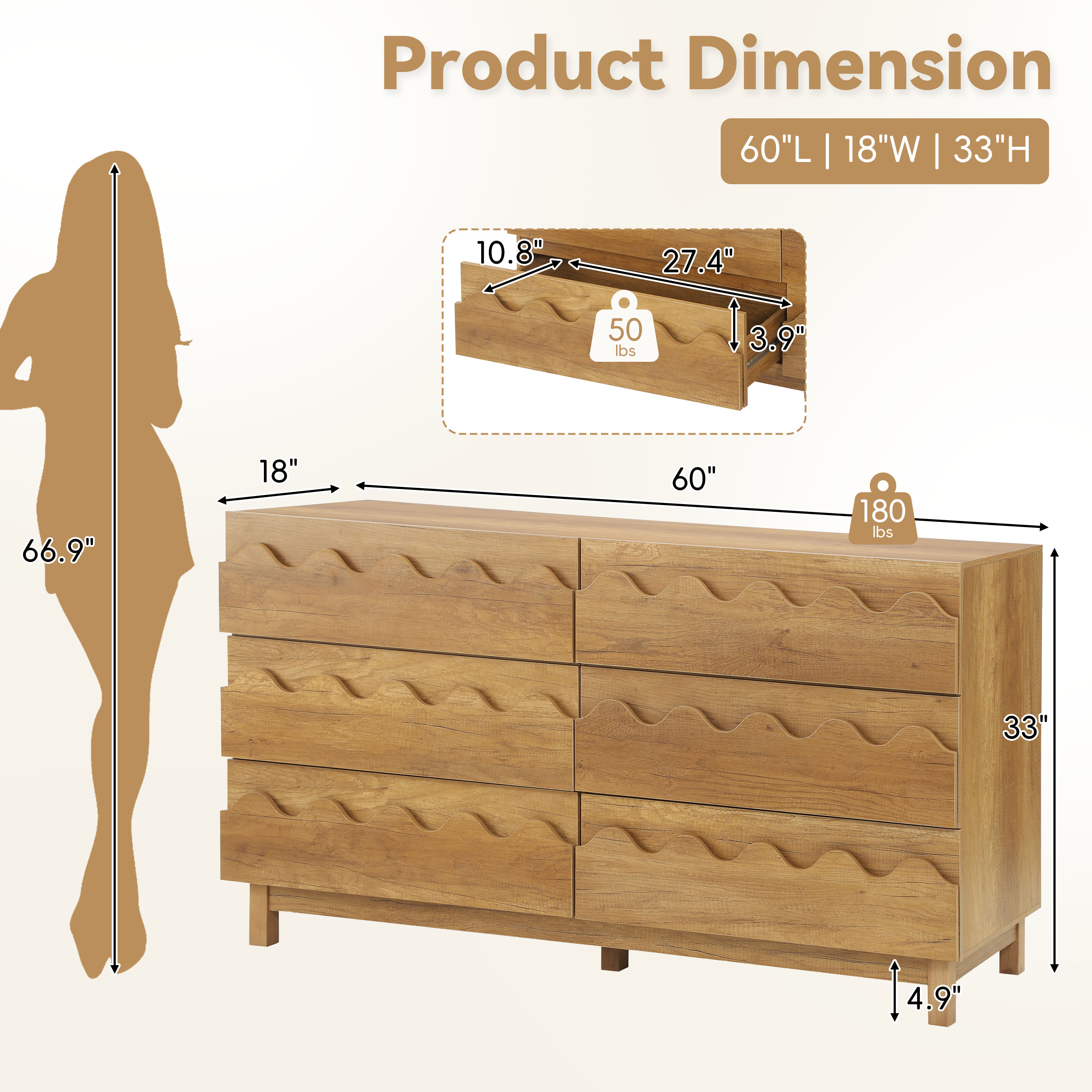 Modern Dresser Wave Front Natural Oak
