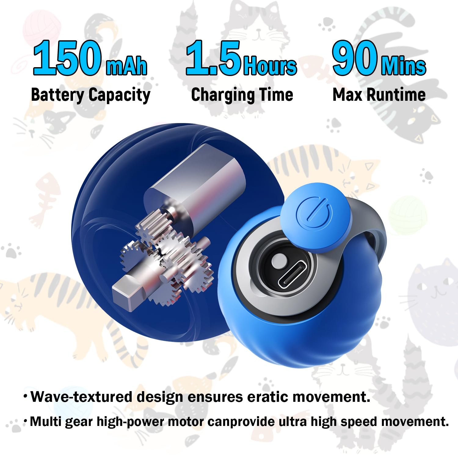 Interactive Cat Toy Ball, Automatic with 2 Speeds
