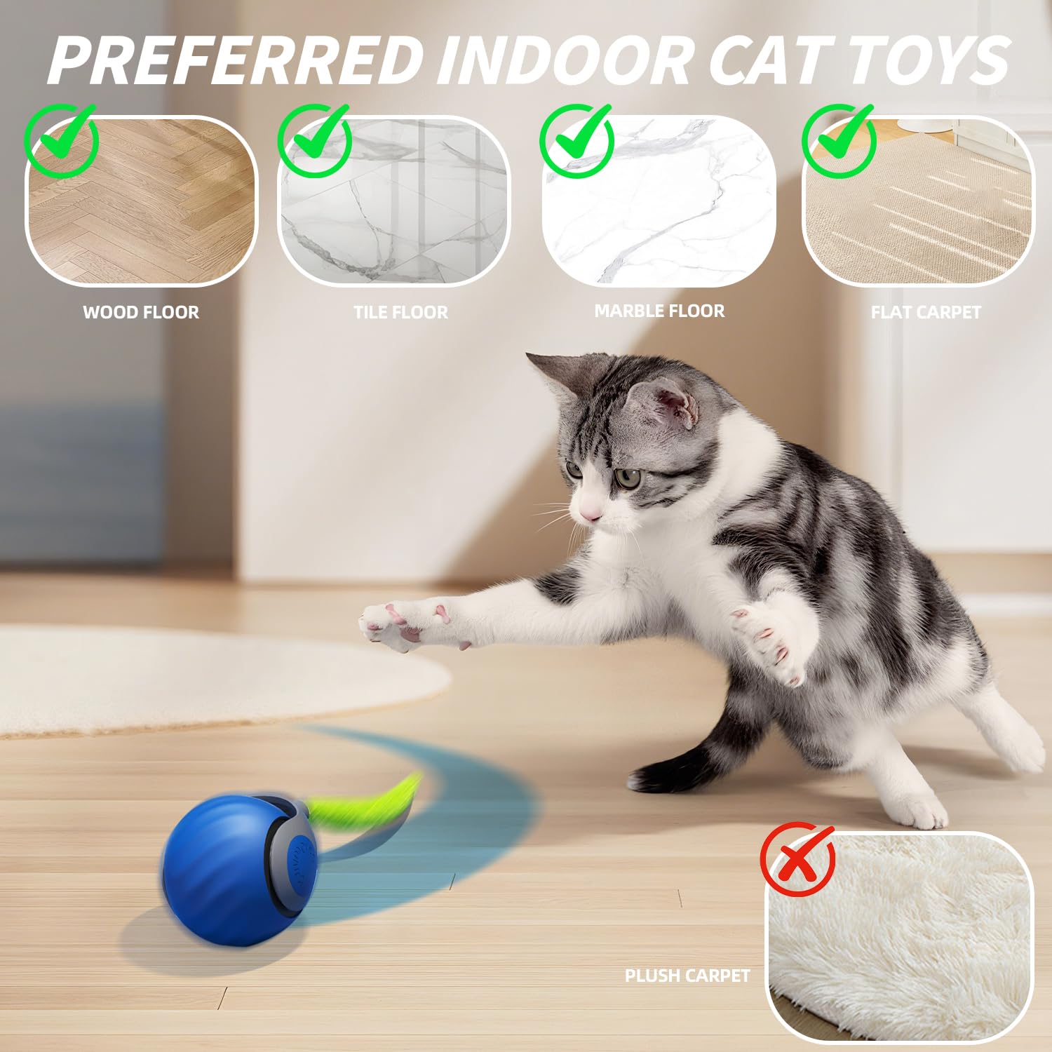 Interactive Cat Toy Ball, Automatic with 2 Speeds